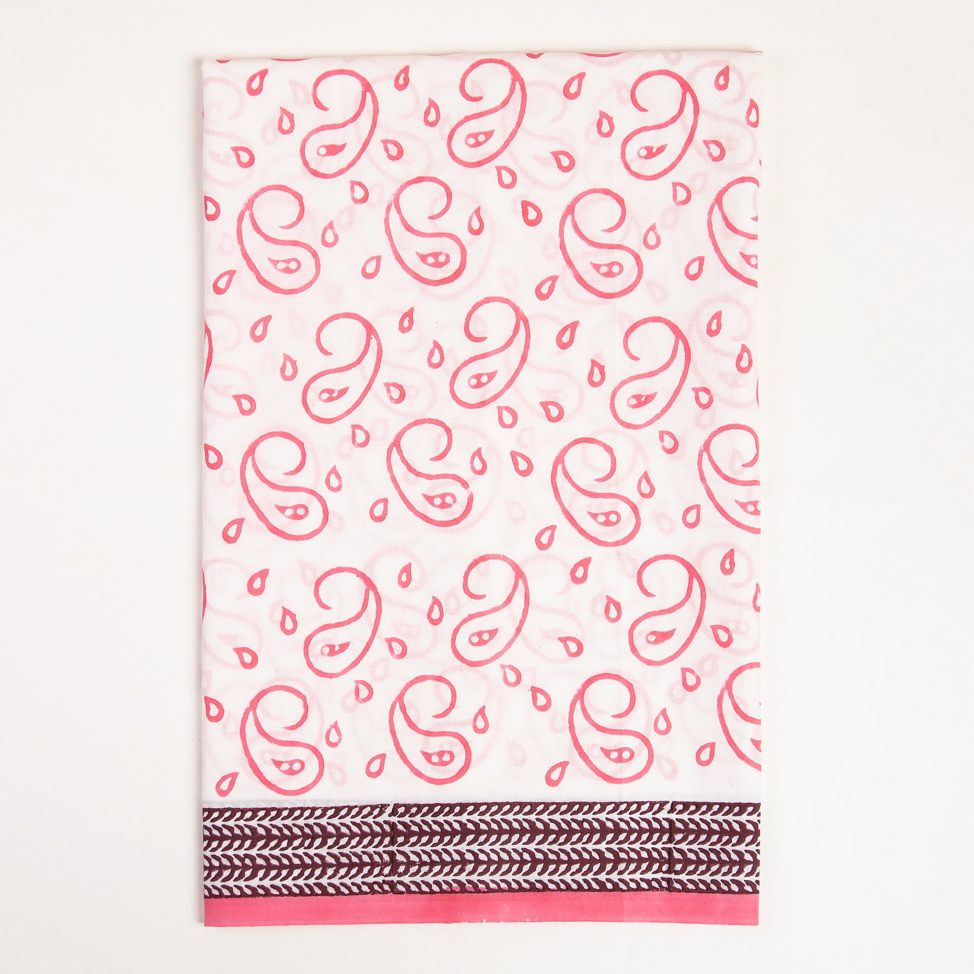 Pink Paisley Hand Printed Suits Three Piece Set Suits with Kota Silk Dupatta