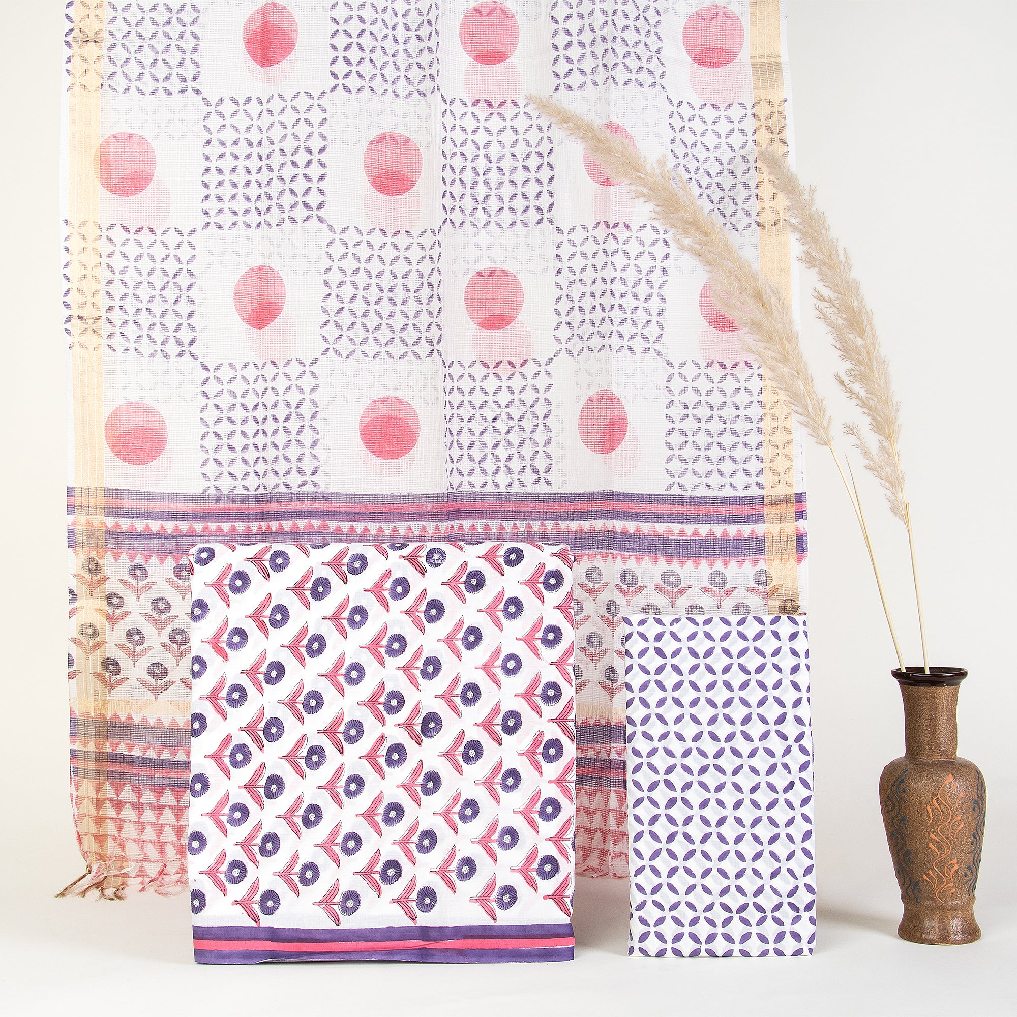 Pink Sun Flower Jaipuri Cotton Suits