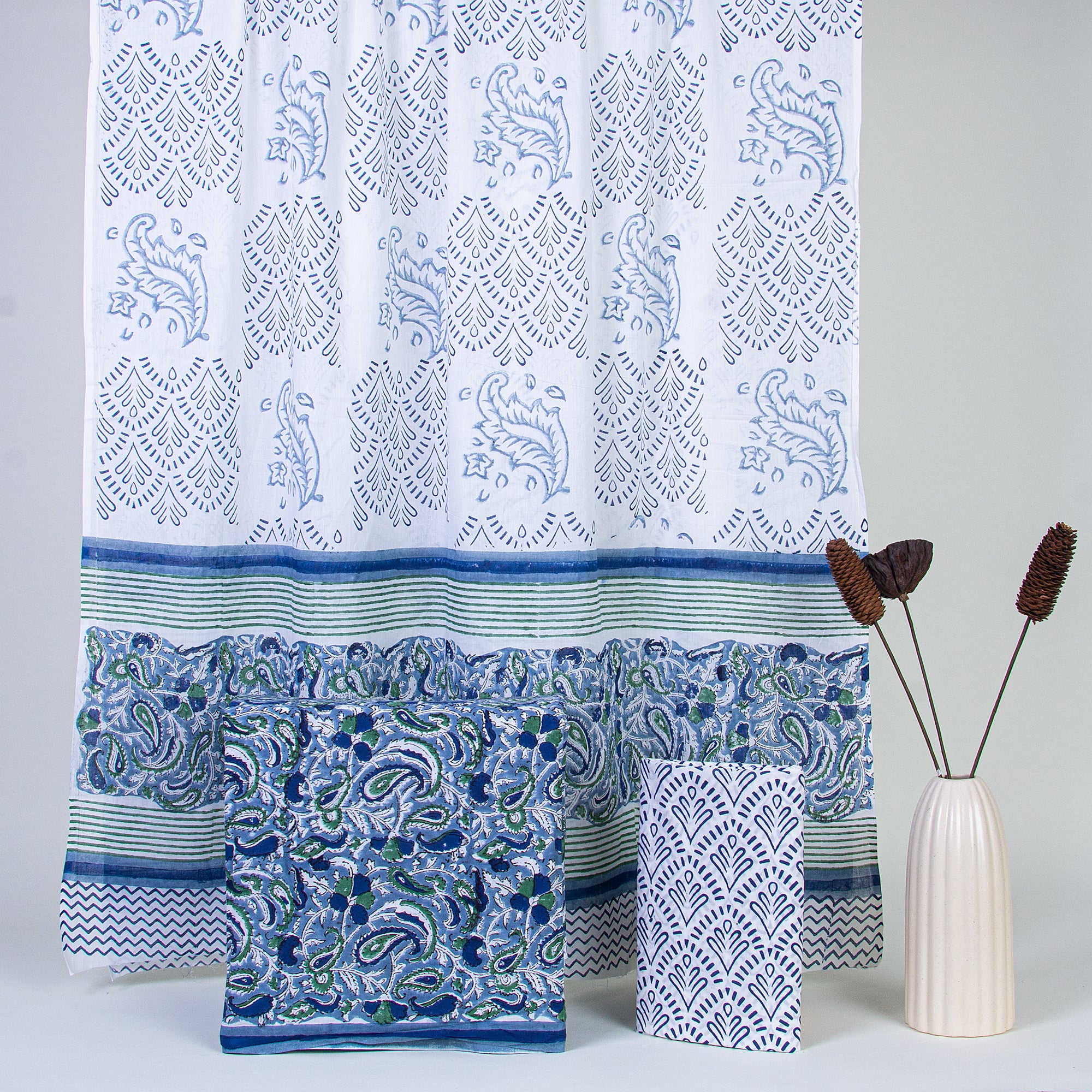 Blue Paisley Cotton Block Print Suits