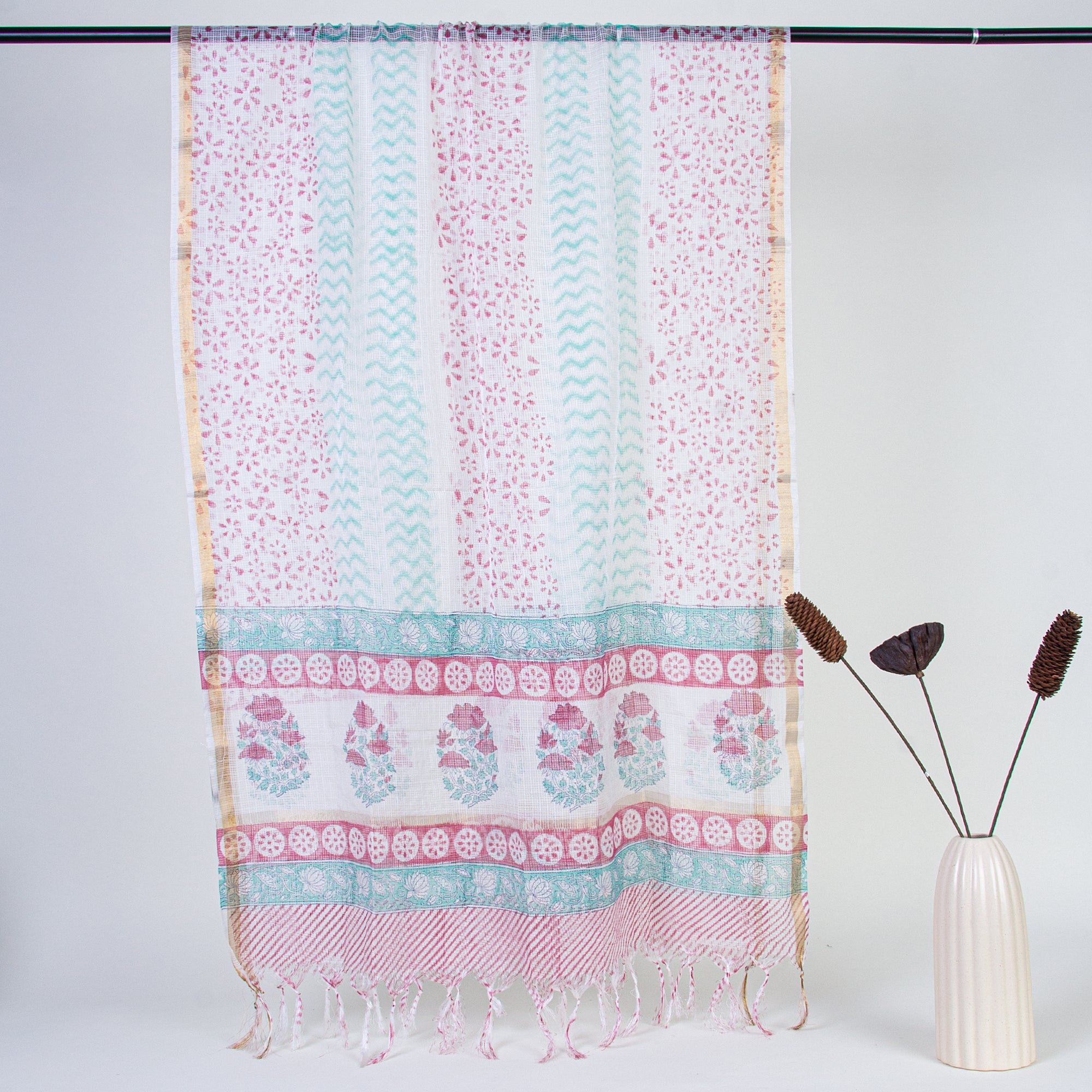 Floral Unstitched Cotton Suits with Kota Doria Dupatta