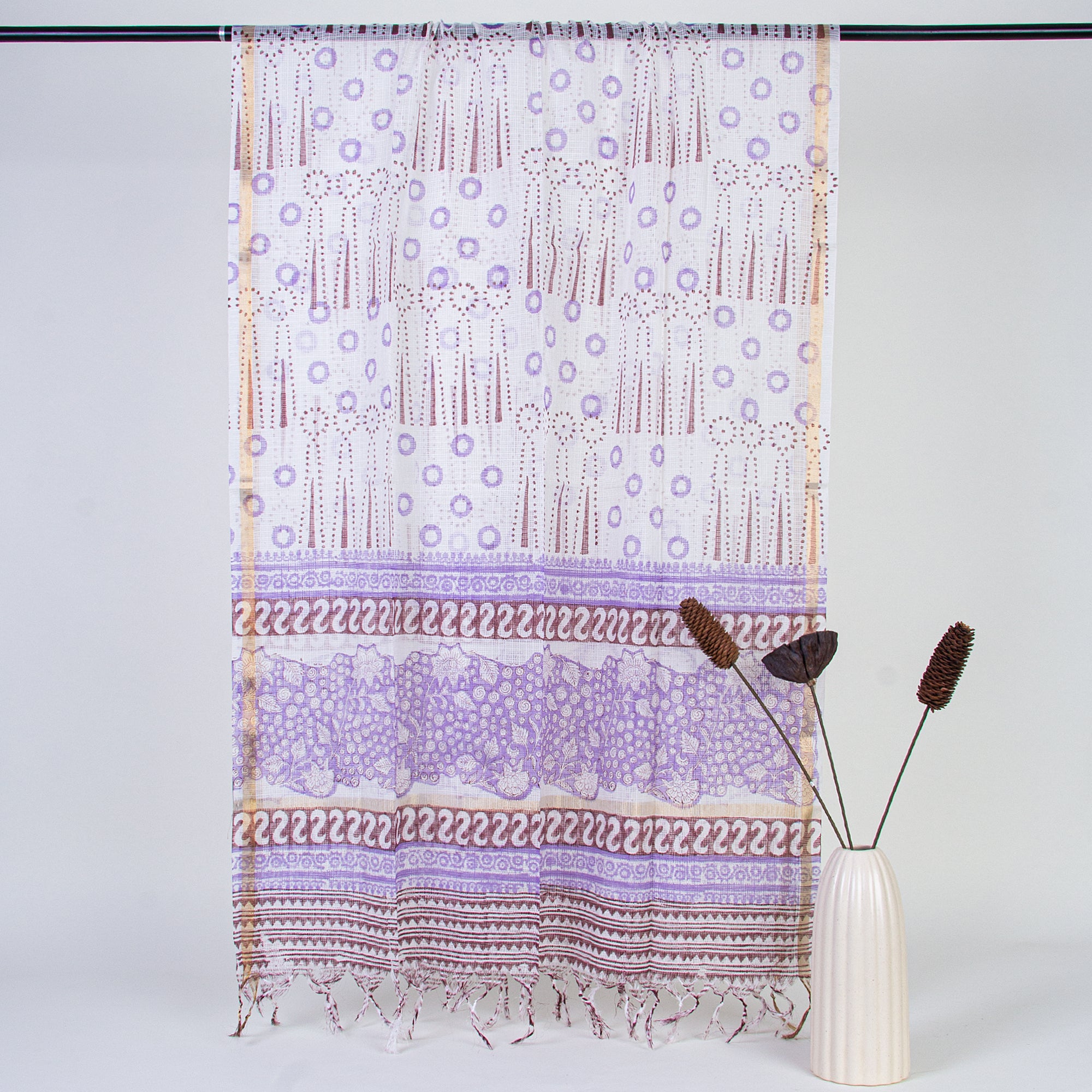 Purple Color Hand Block Printed Cotton Suits with Kota Doria Dupatta