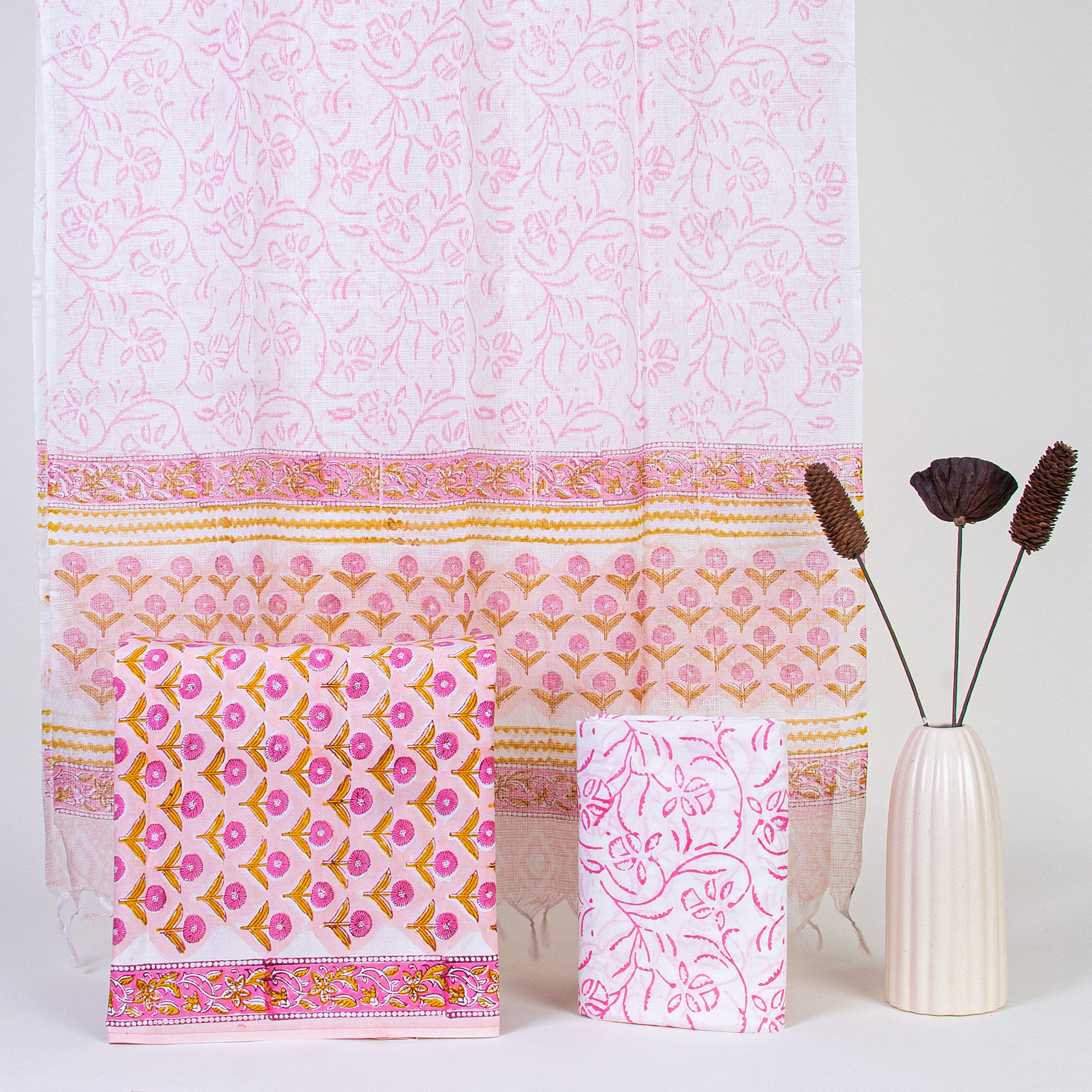 Light Pink Cotton Suits with Kota Doria Dupatta