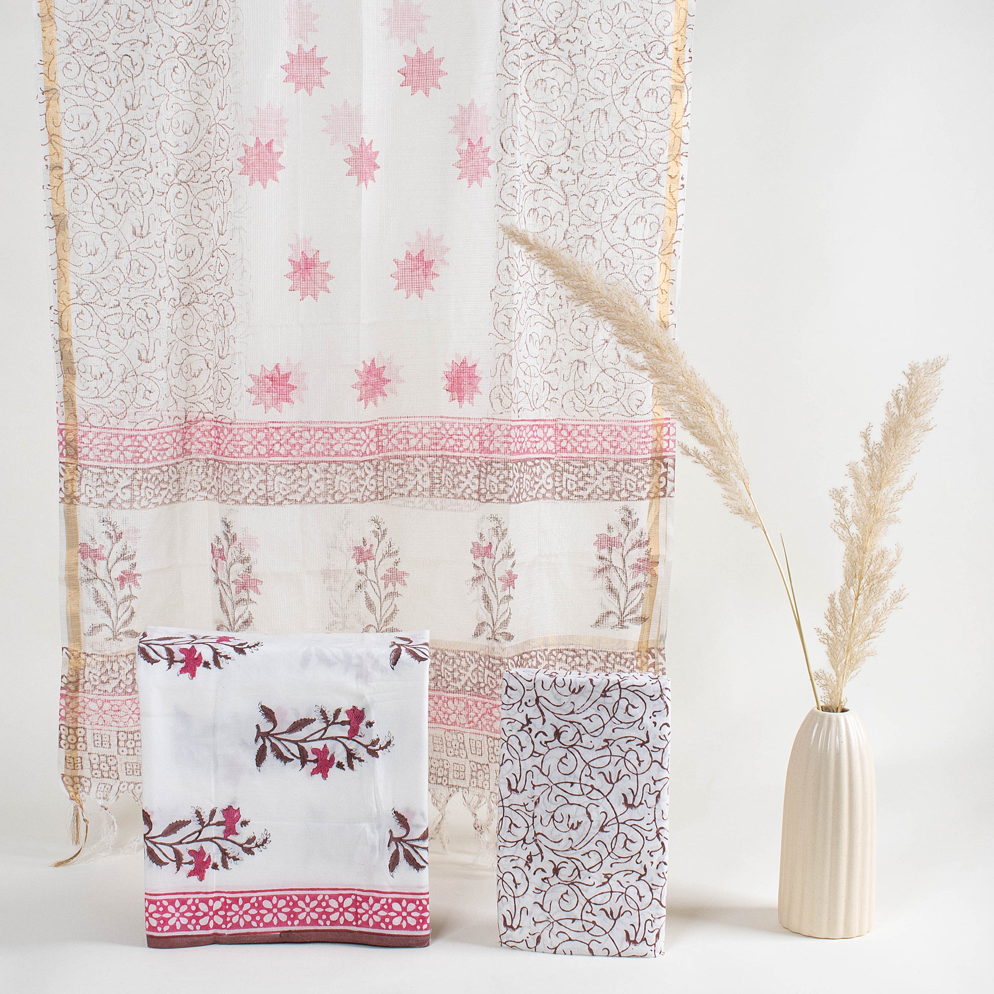 Pink Floral Block Print Suits