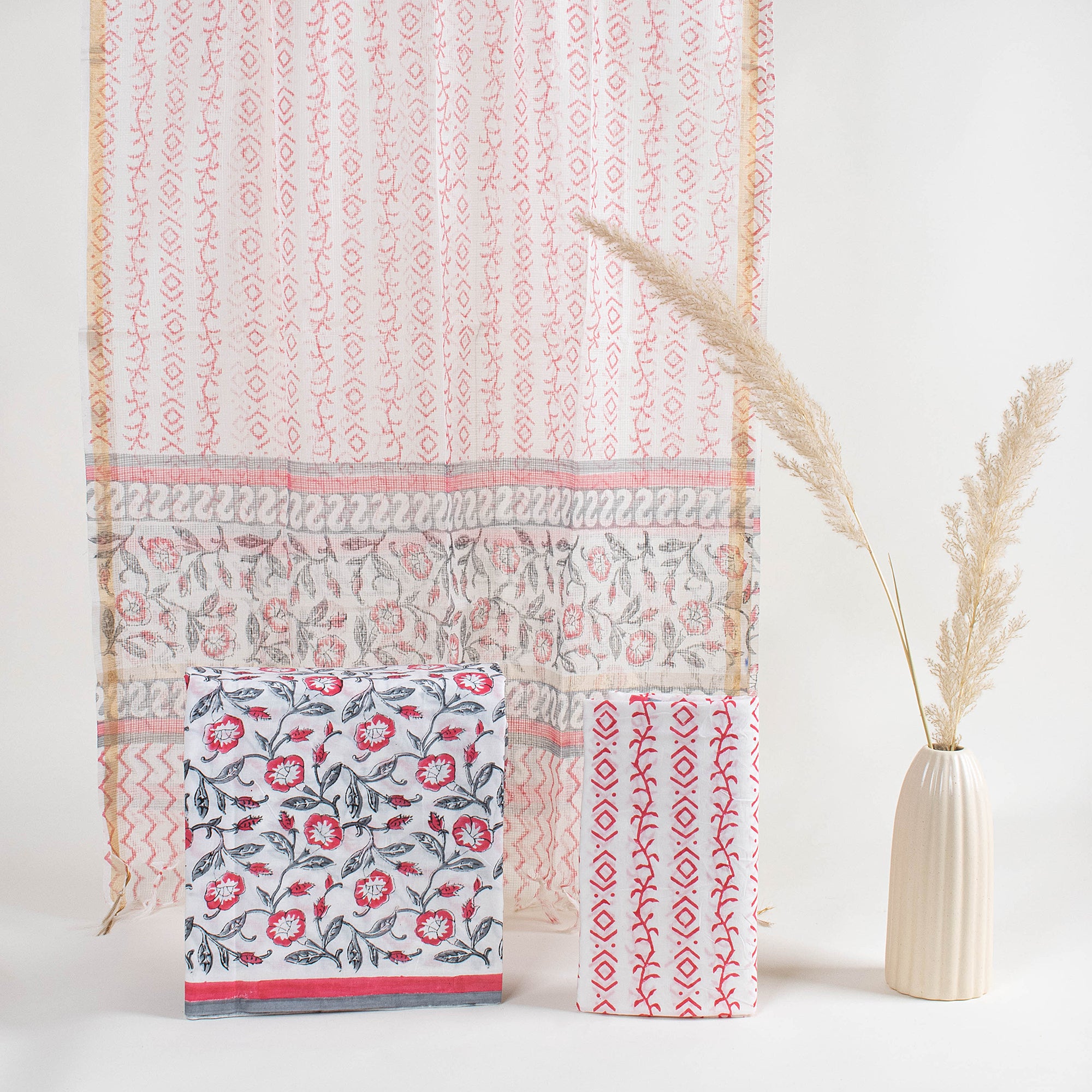 Pink Floral Ladies Unstitched Suits