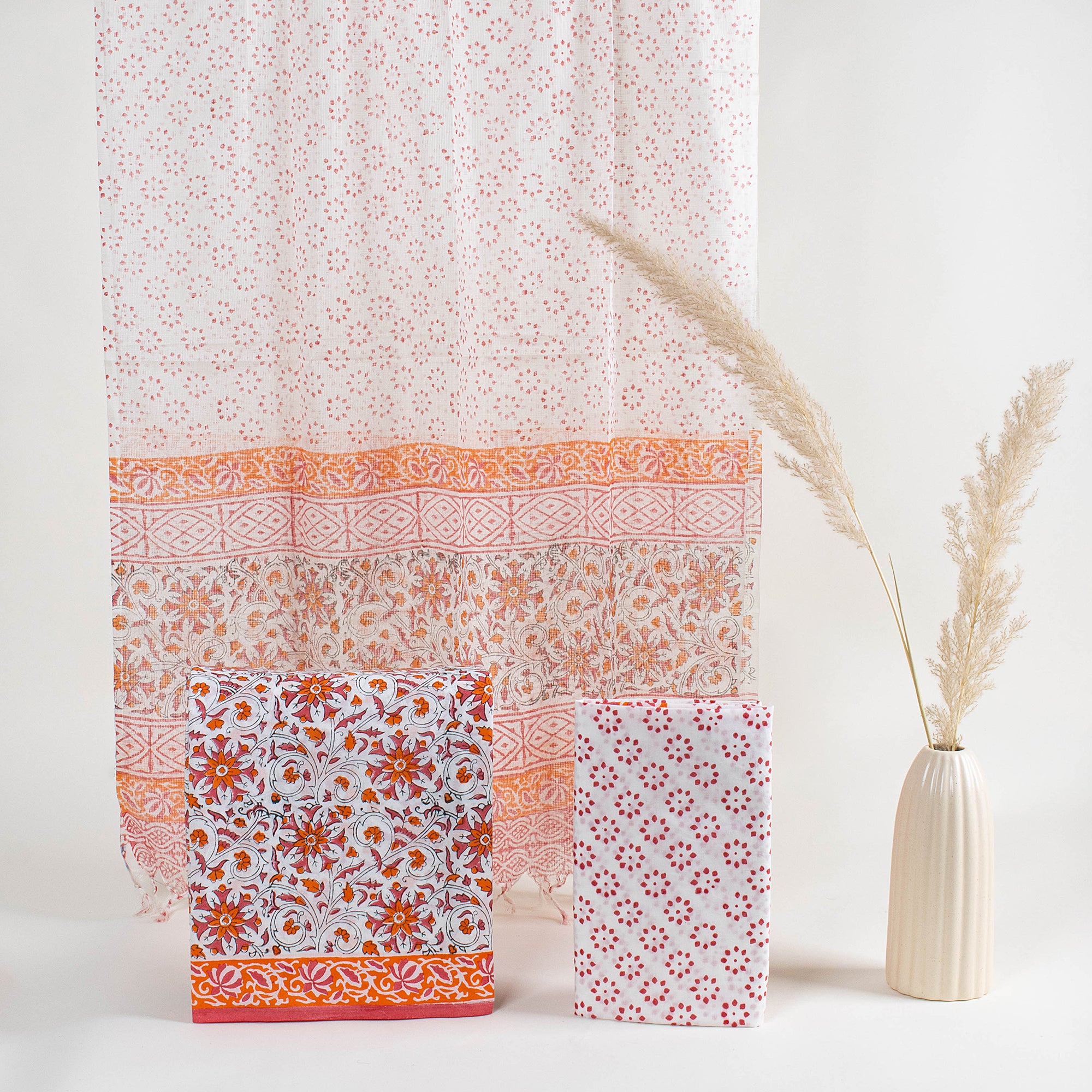 Unstitched Floral Suit Women with Kota Doria Dupatta Suits