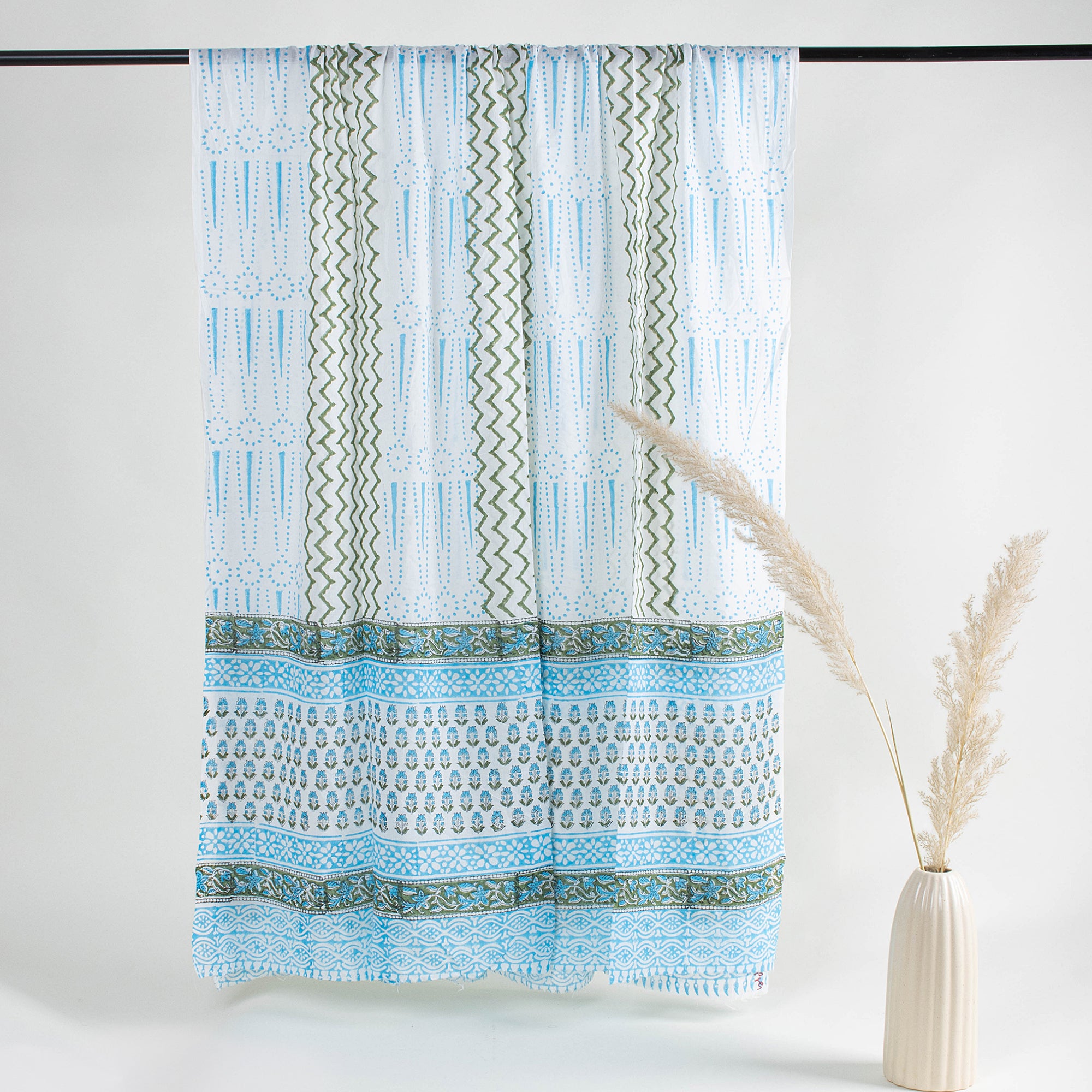 Sky Blue Rangoli Print Three Piece Suit for Women | Cotton Dupatta