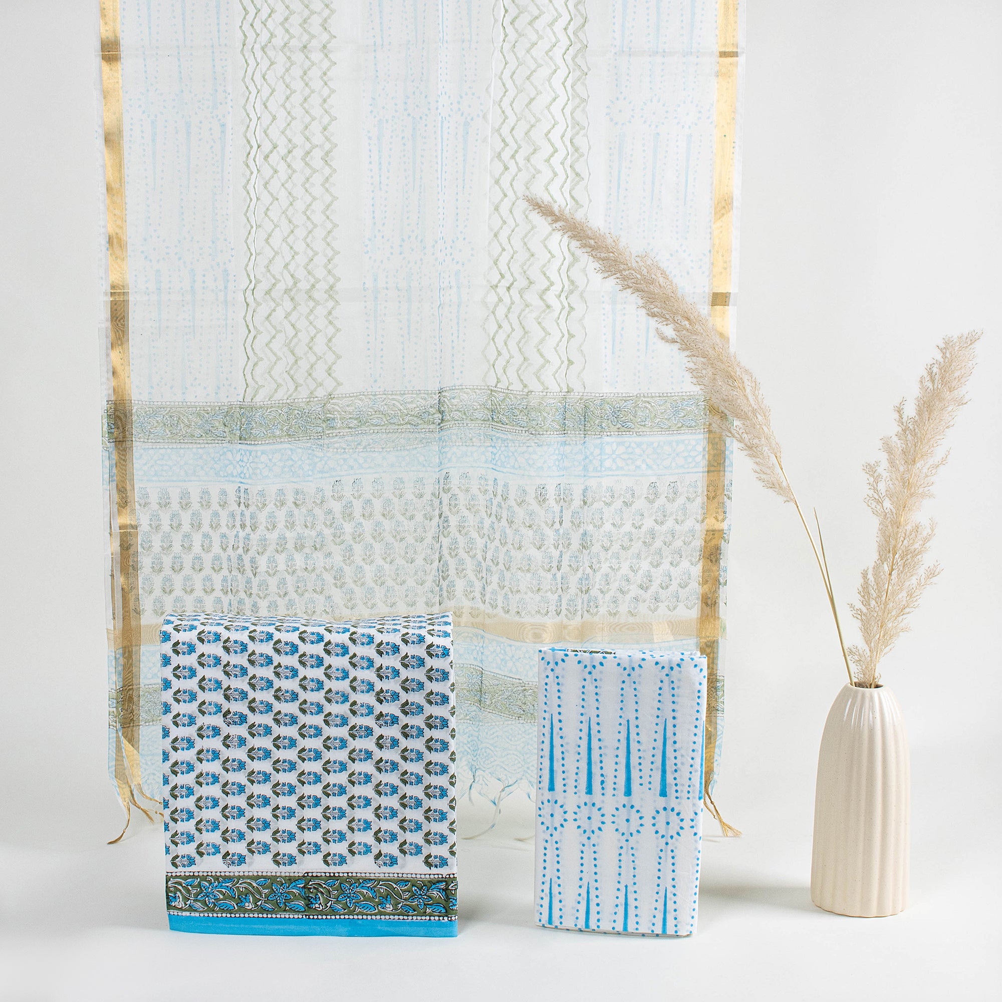 Sky Blue Cotton Suits for Women with Kota Doria Dupatta