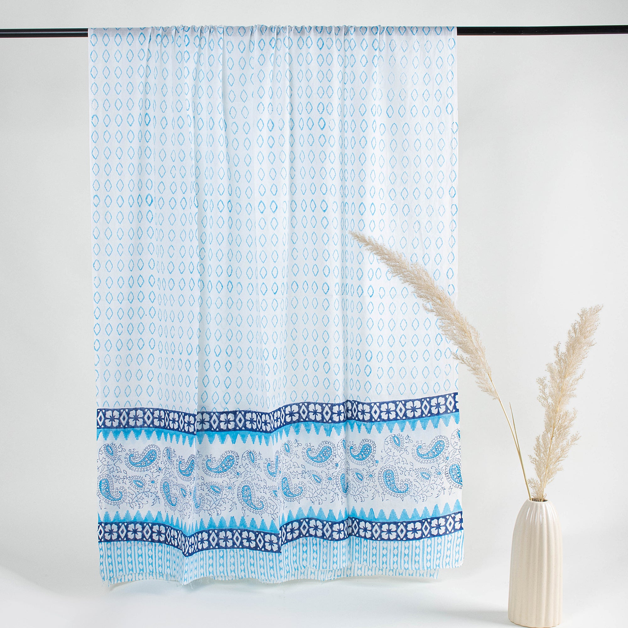 Sky Blue Paisley Hand Block Printed Cotton Suits for Women