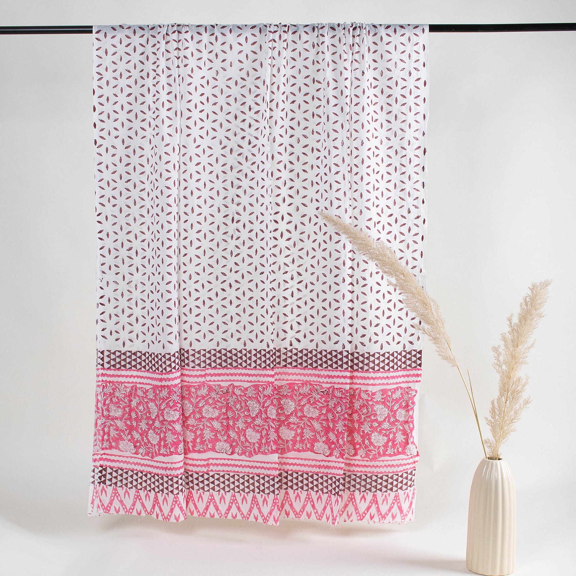 Pink Floral Hand Block Printed Cotton Suits with Cotton Dupatta