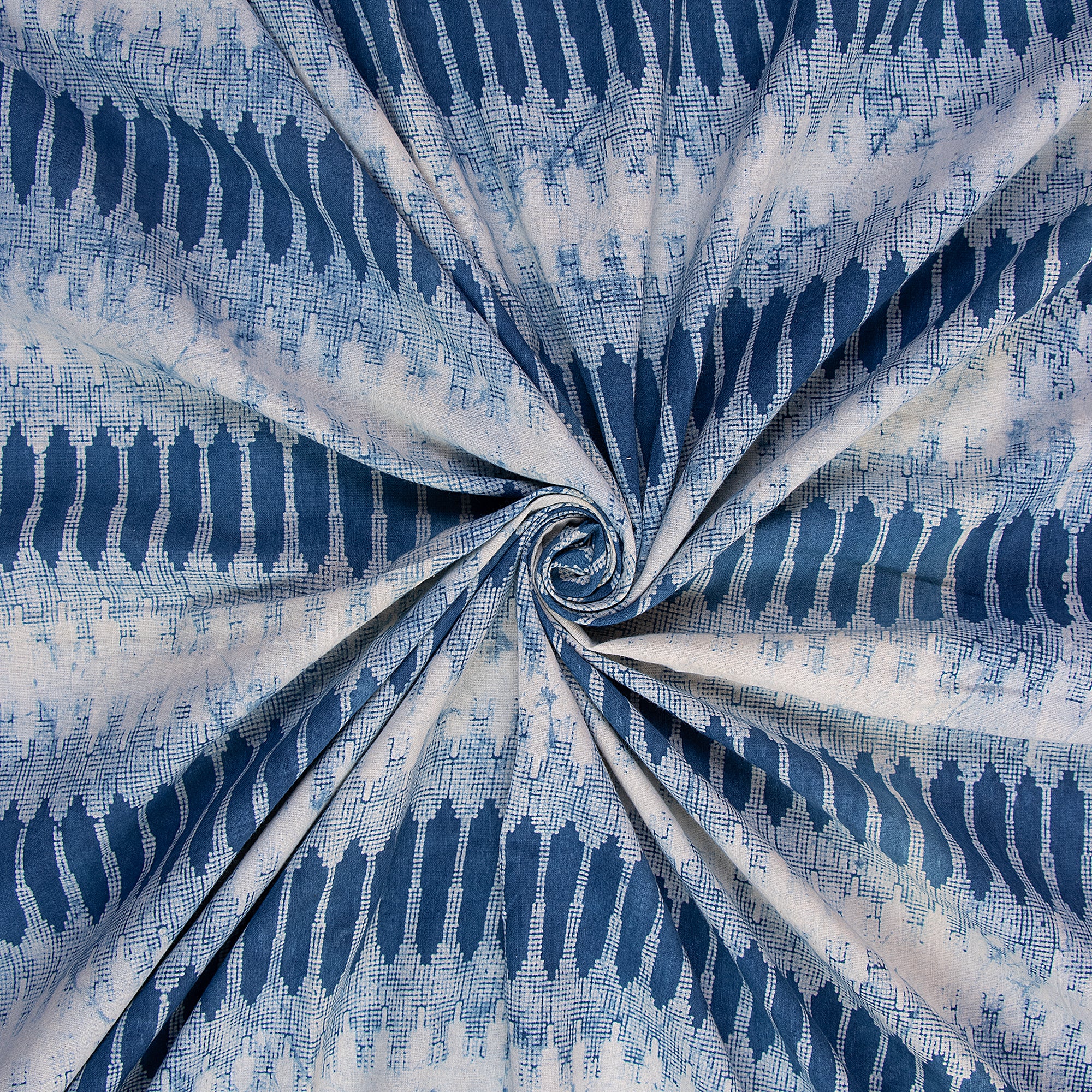 Unique Indigo Blue Abstract Printed Yard Cotton Fabric