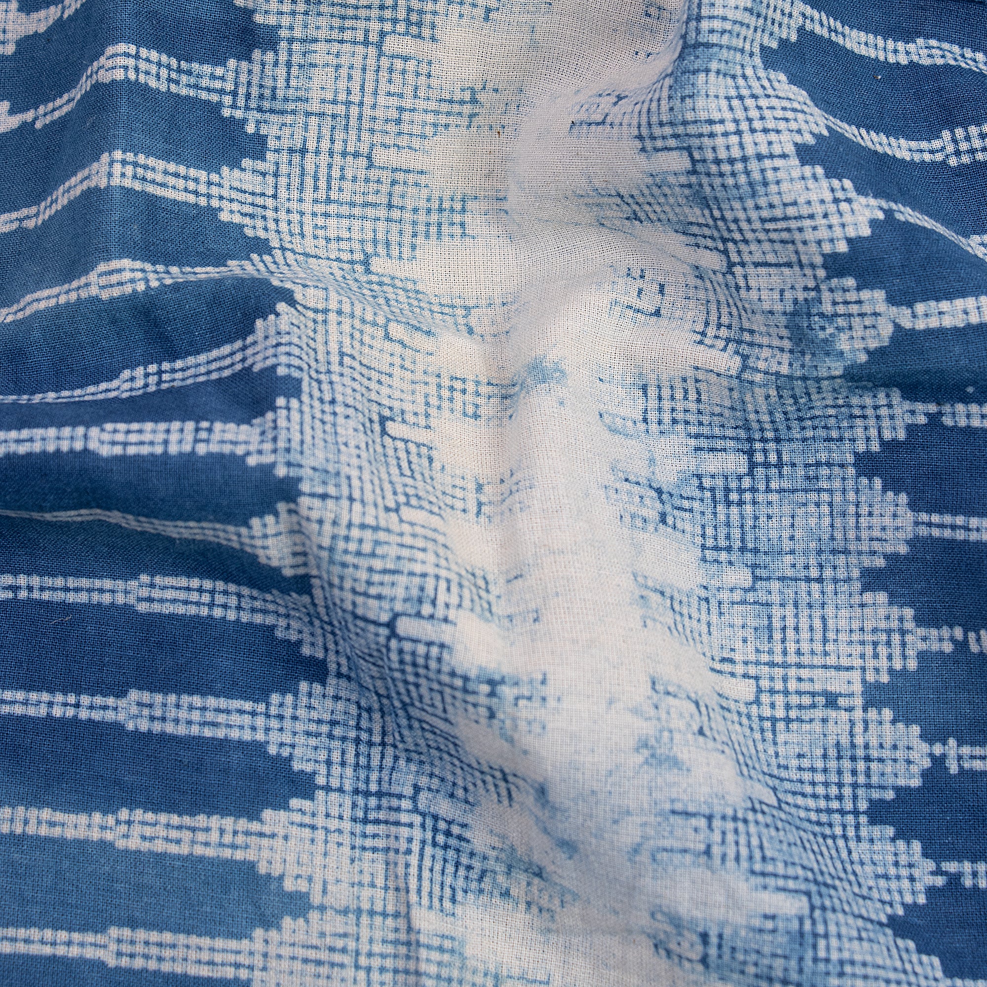 Unique Indigo Blue Abstract Printed Yard Cotton Fabric