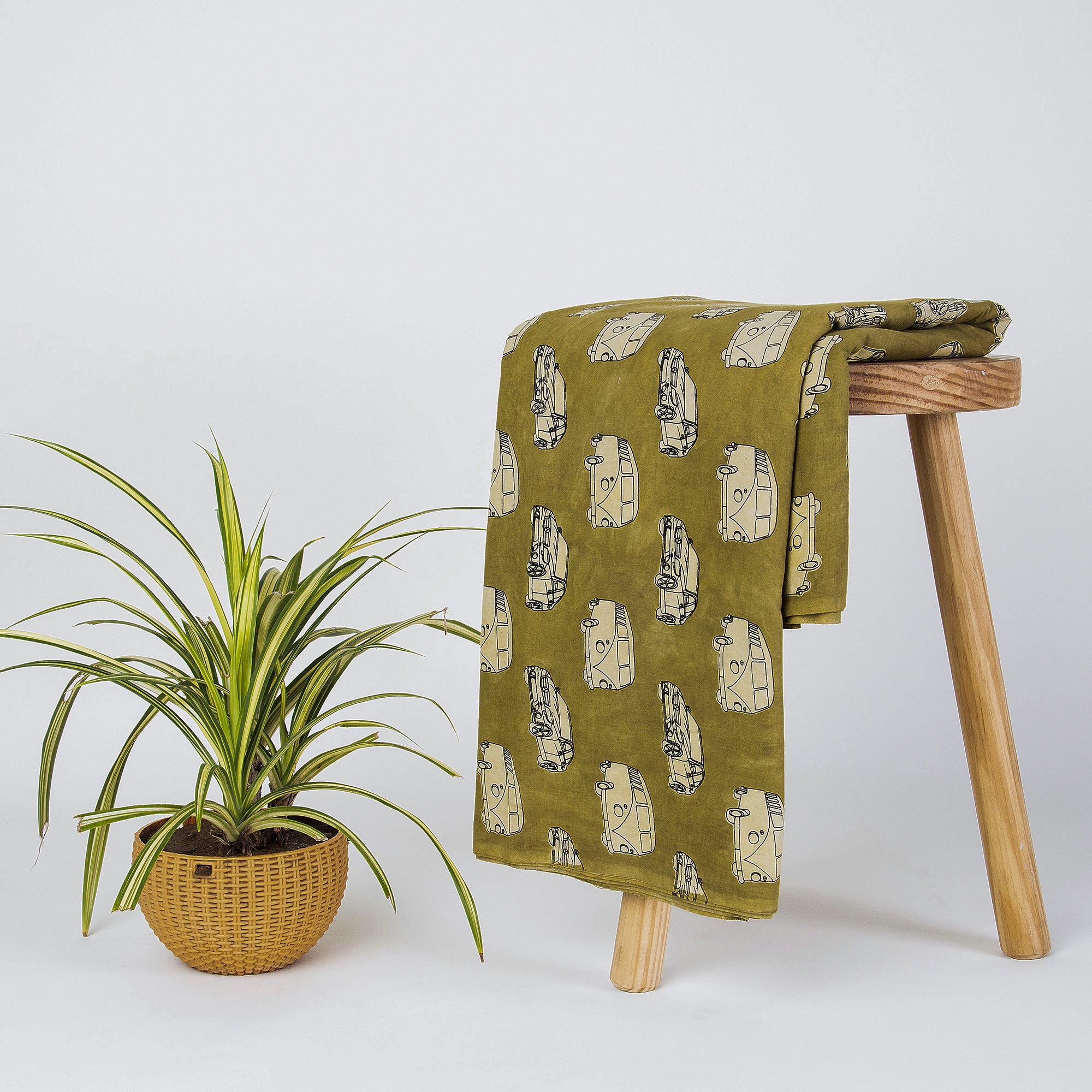 Vehicle Hand Block Dabu Print Fabric