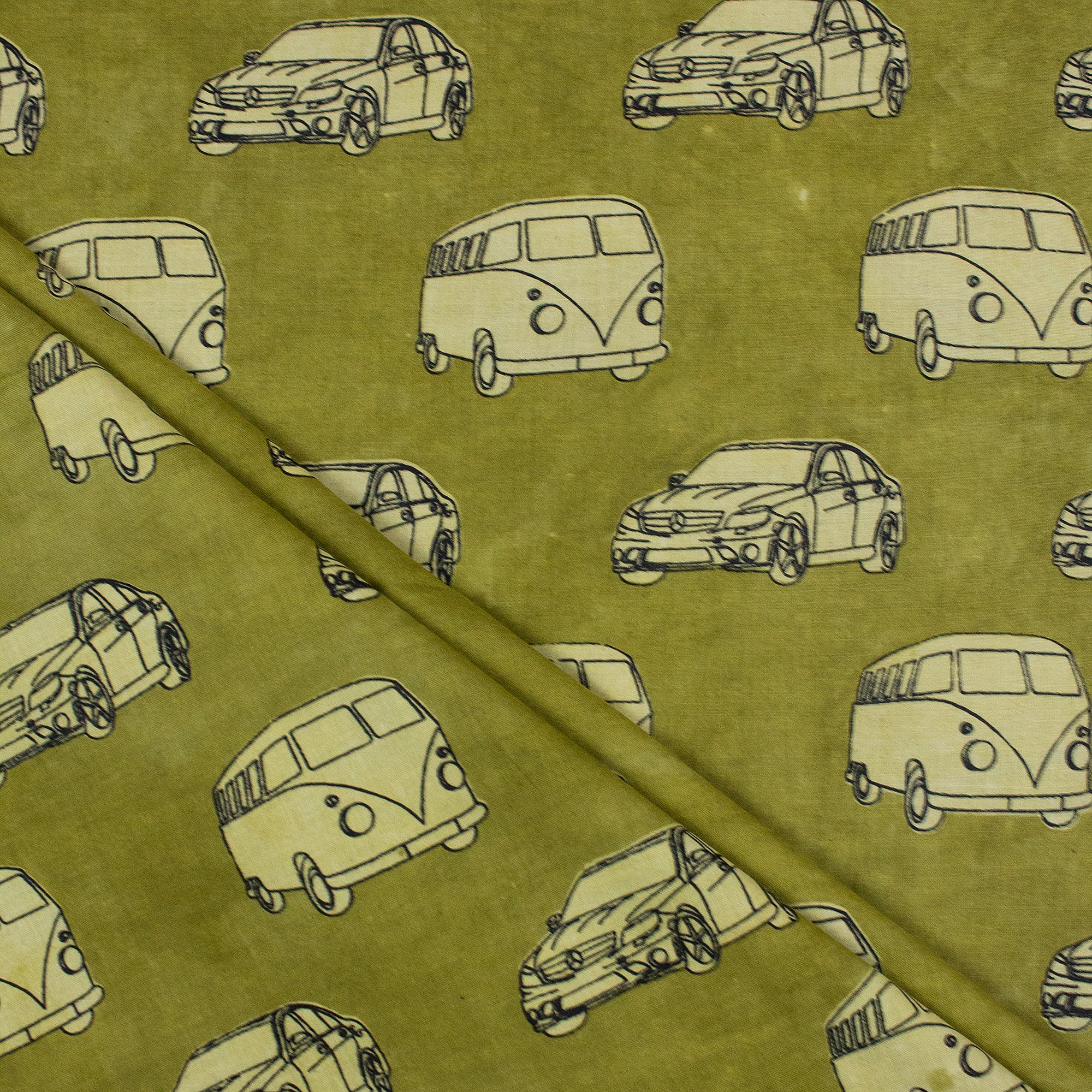 Vehicle Hand Block Dabu Print Fabric