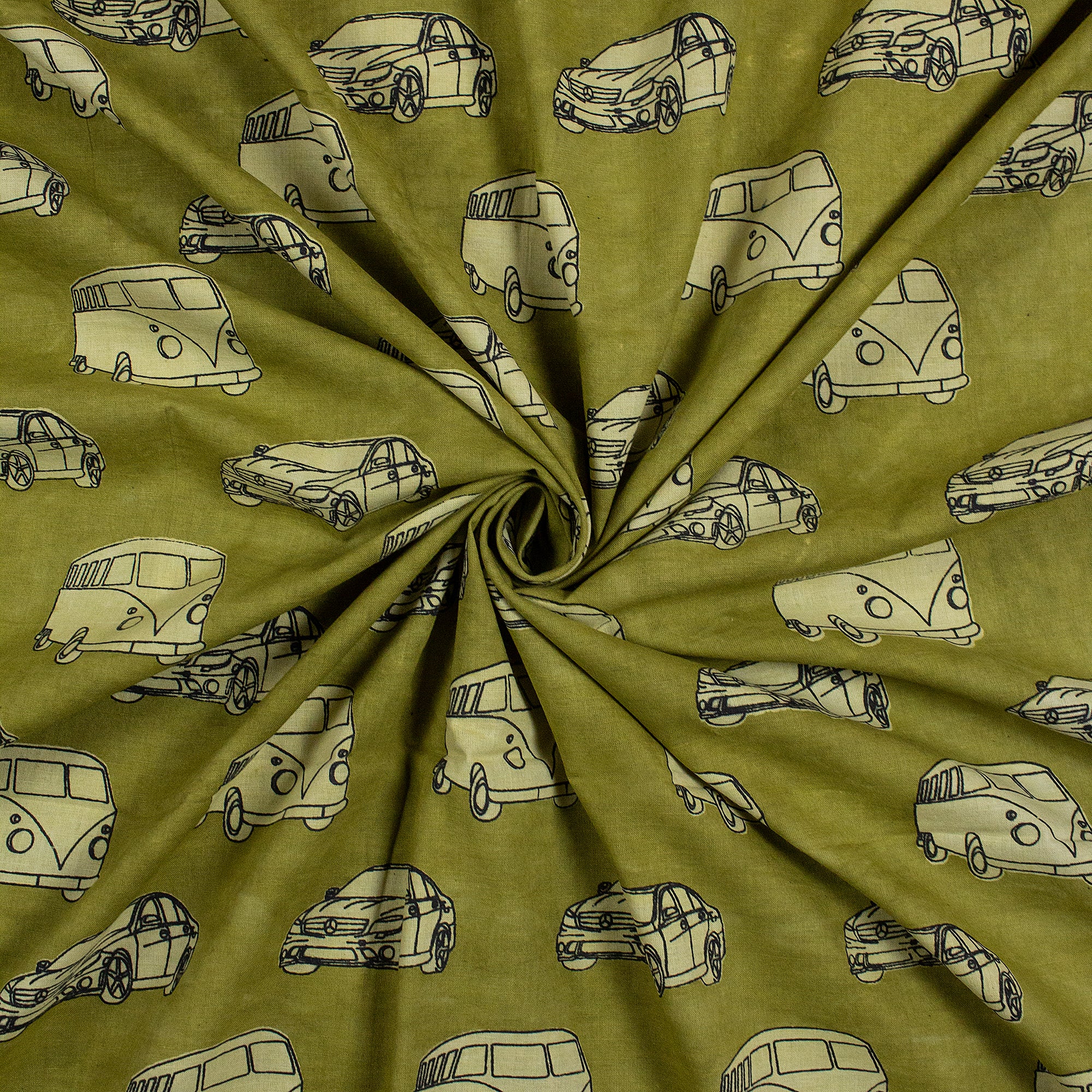 Vehicle Hand Block Dabu Print Fabric