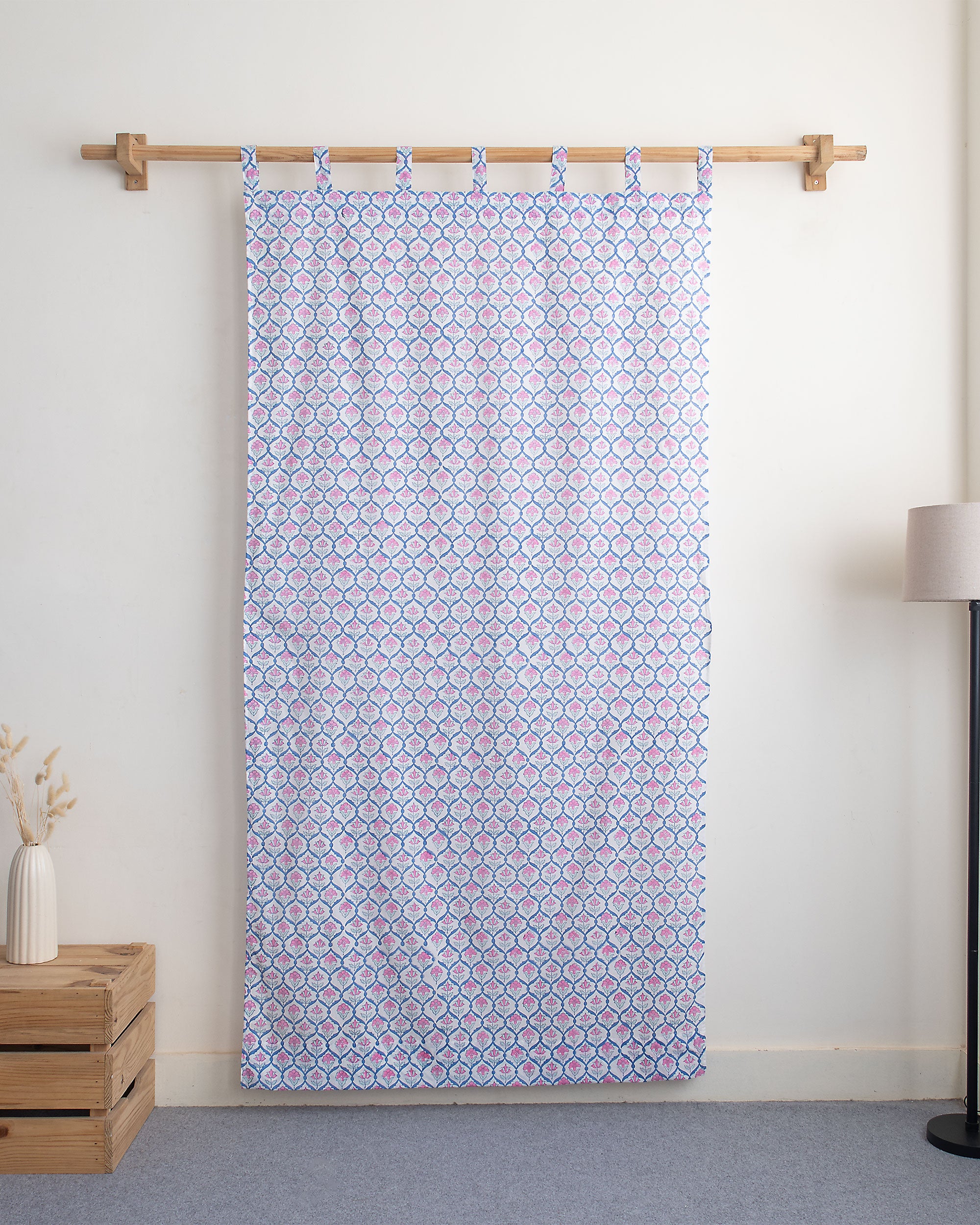 Vintage Floral Block Print Cotton Curtains in India