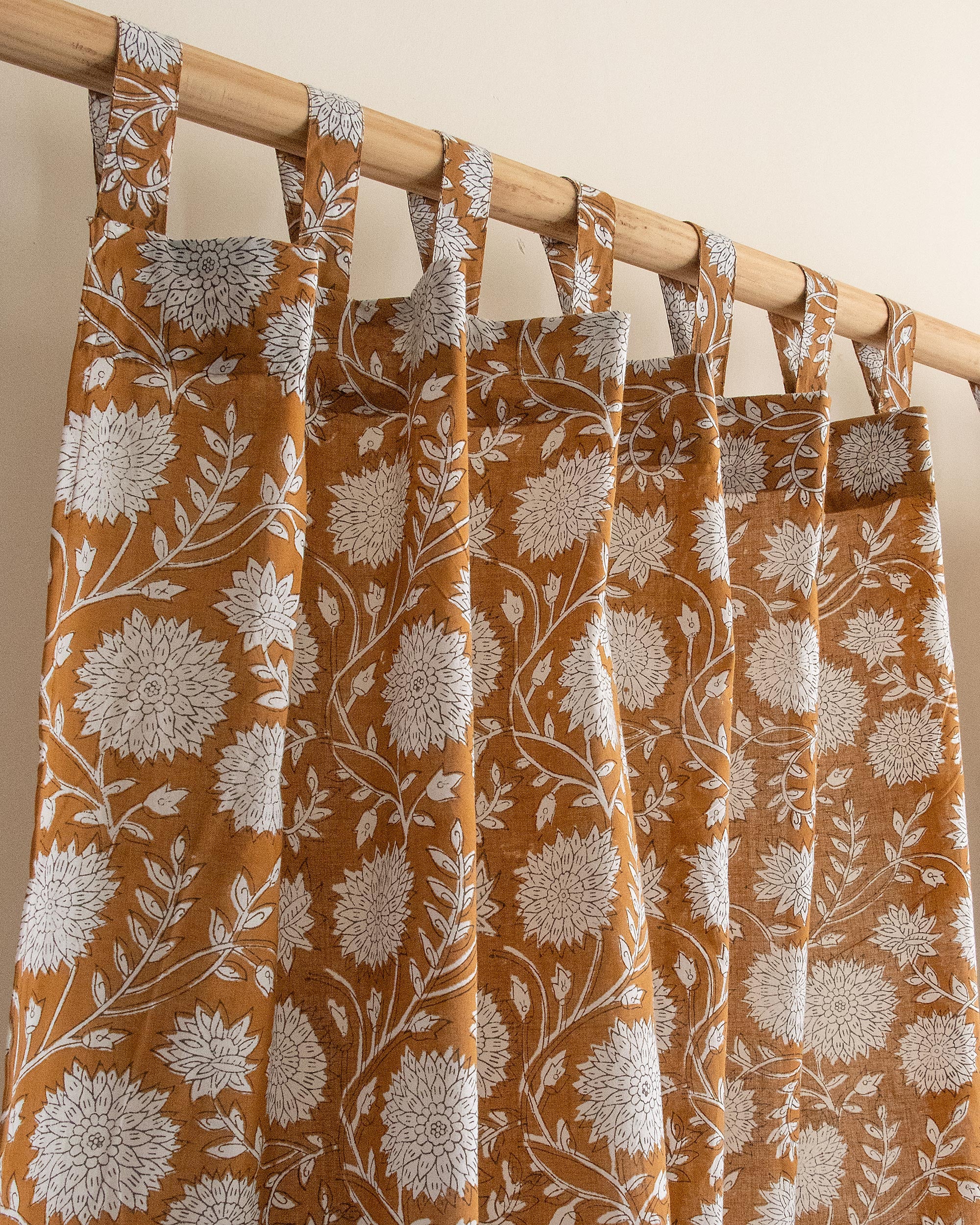 White Floral Block Printed Cotton Curtains