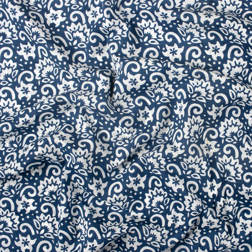 White Floral Hand Block Print Cotton Fabric
