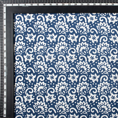 White Floral Hand Block Print Cotton Fabric