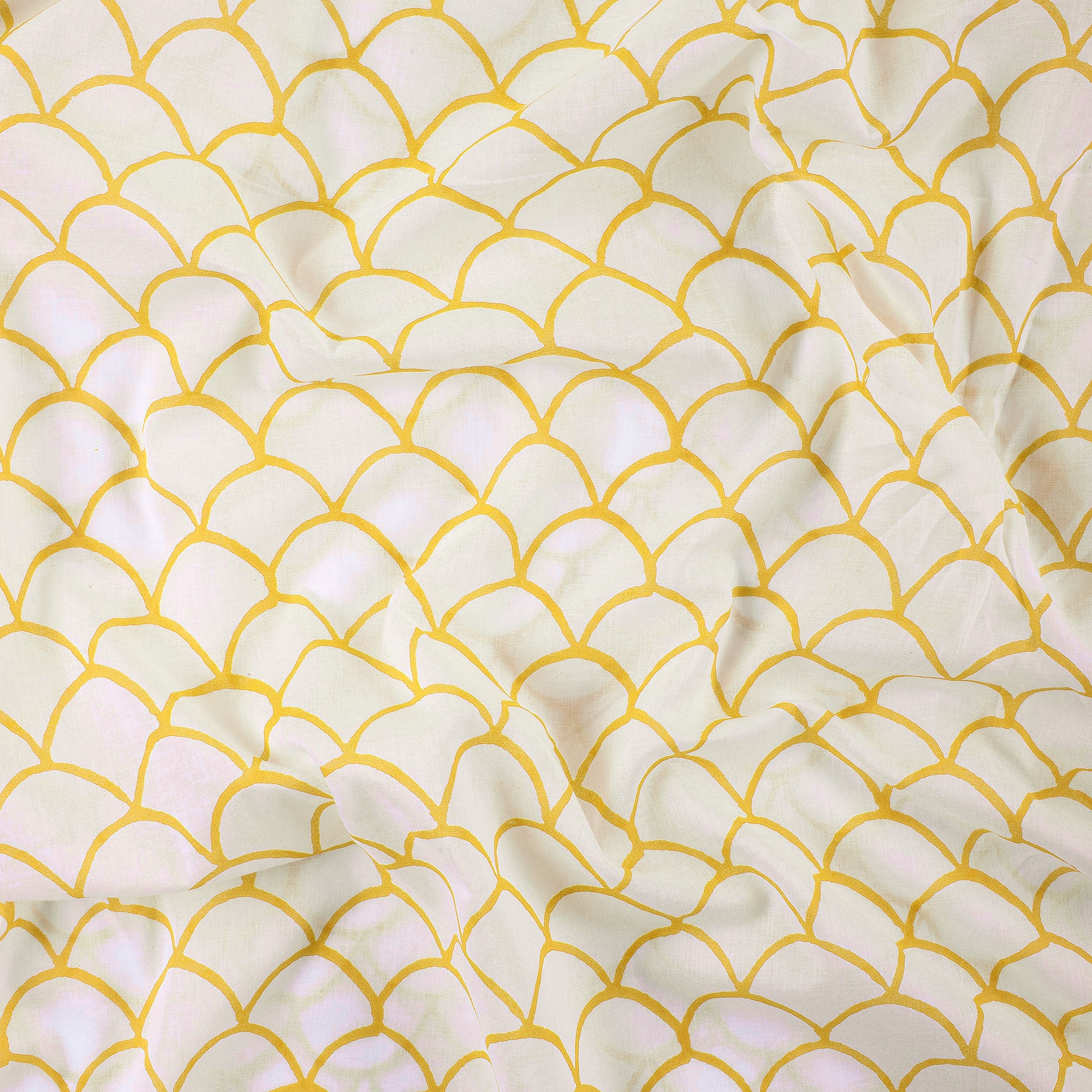 Yellow Block Printed Indian Pure Cotton Fabric Material