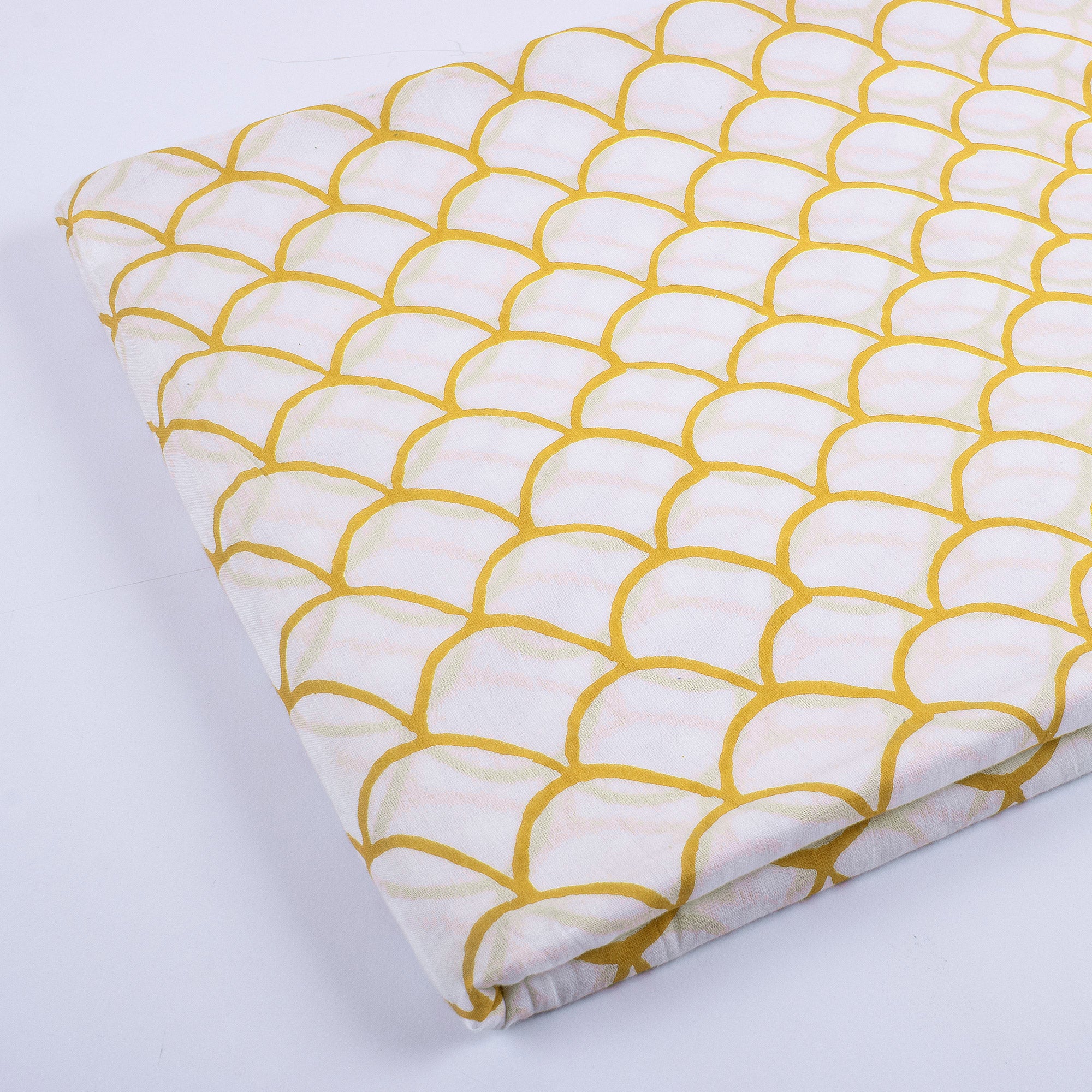Yellow Block Printed Indian Pure Cotton Fabric Material