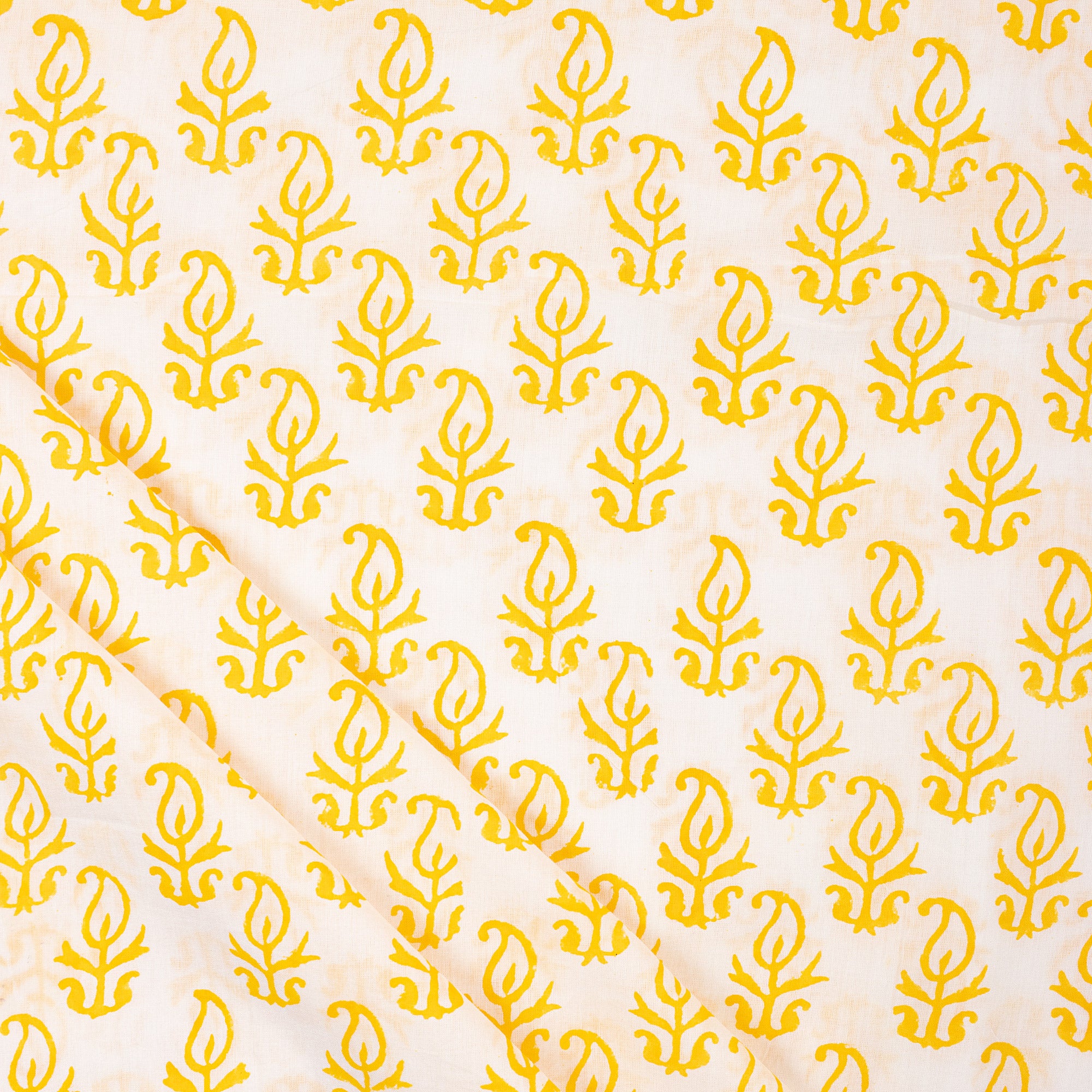 Yellow Booti Hand Block Pure Cotton Indian Fabric