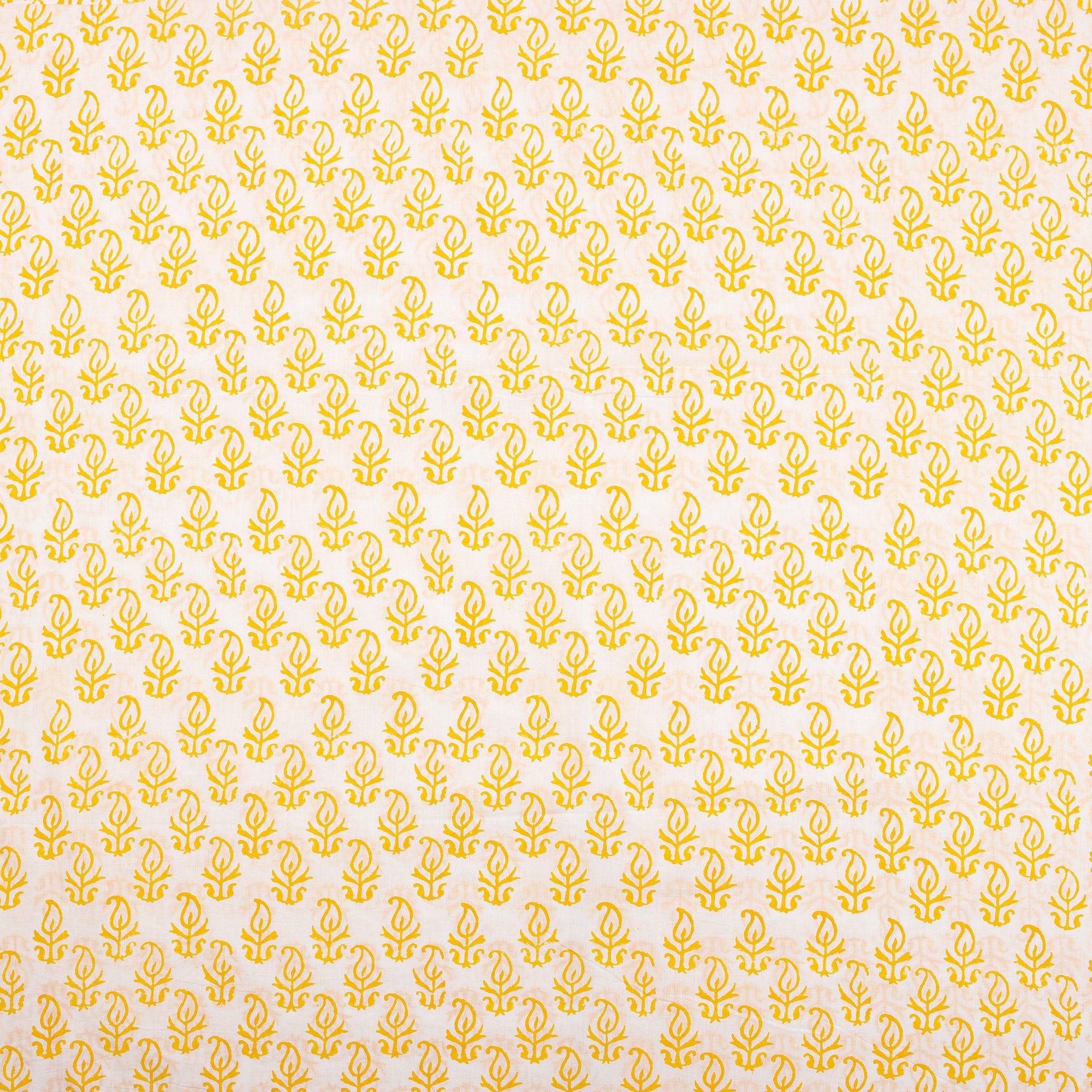 Yellow Booti Hand Block Pure Cotton Indian Fabric
