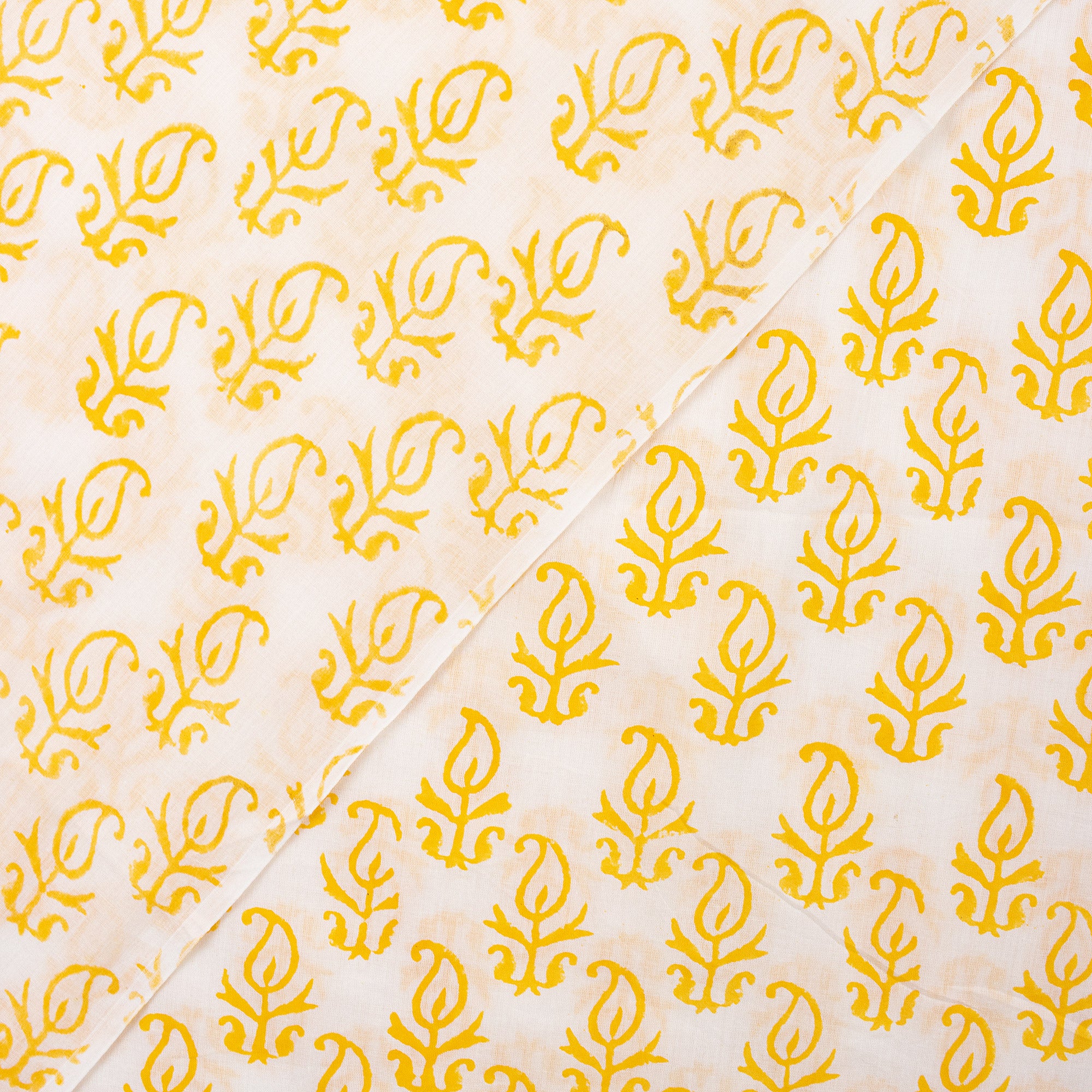 Yellow Booti Hand Block Pure Cotton Indian Fabric