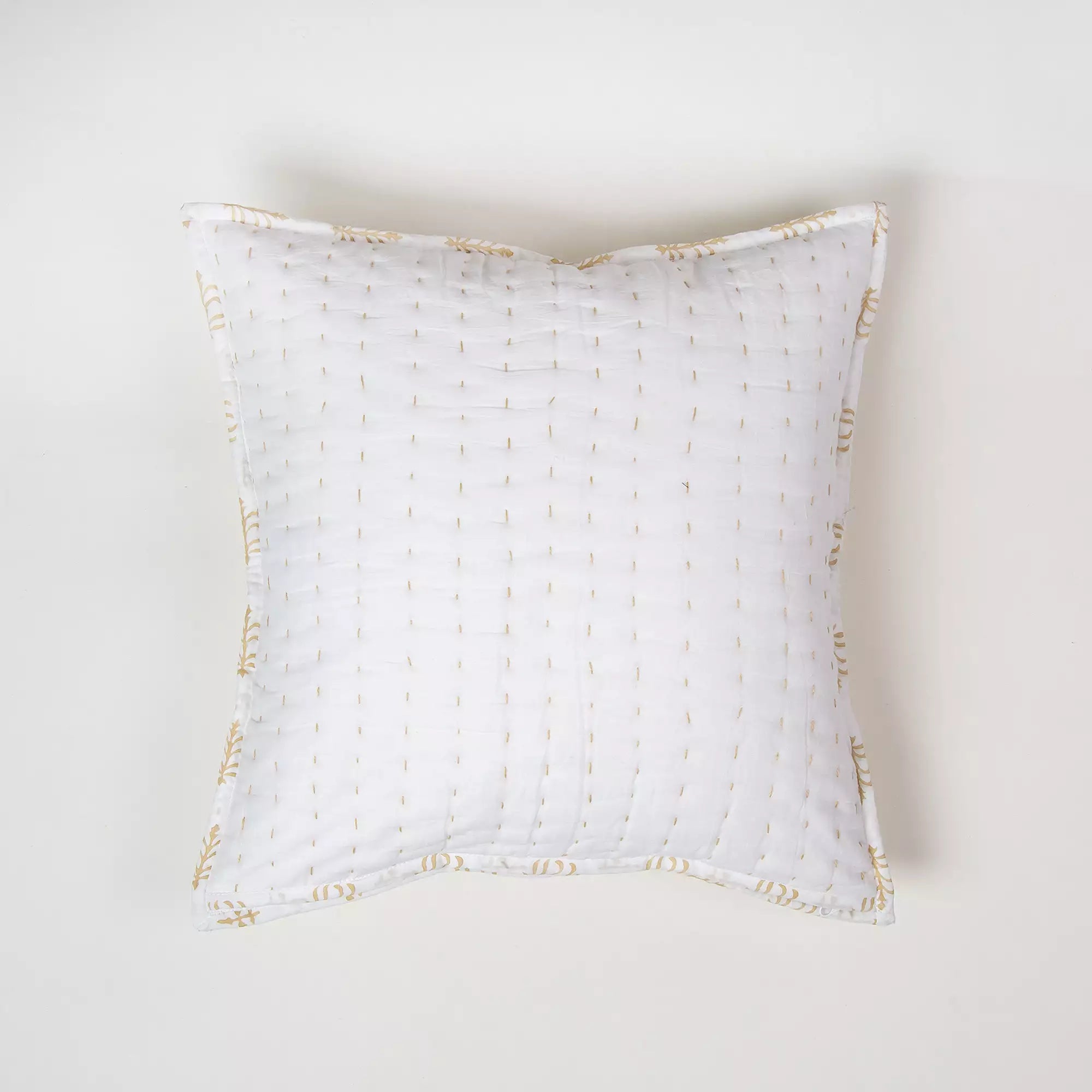 Yellow Booty Kantha Quilted Cushion Cover