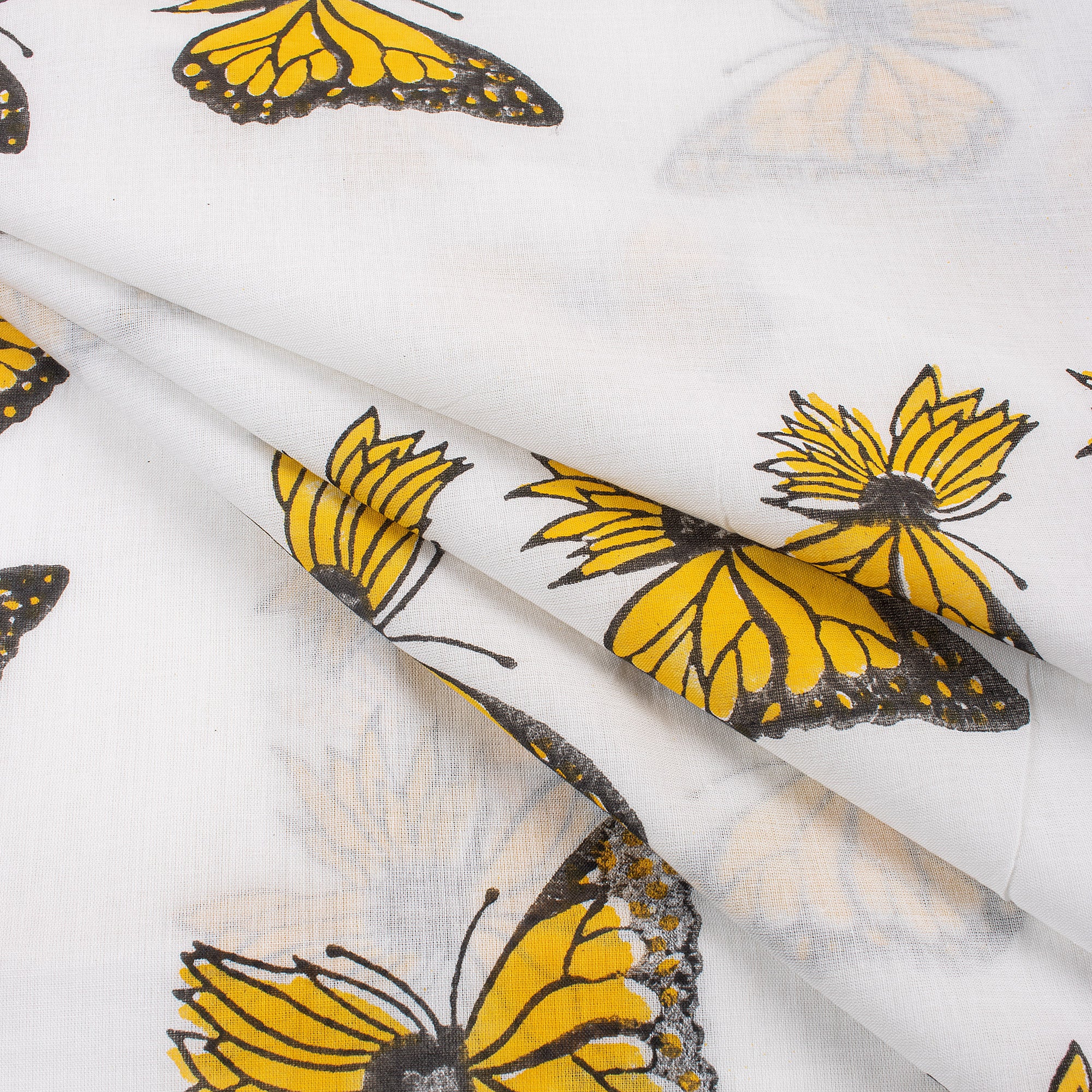Yellow Butterfly Indian Hand Block Fabric Material