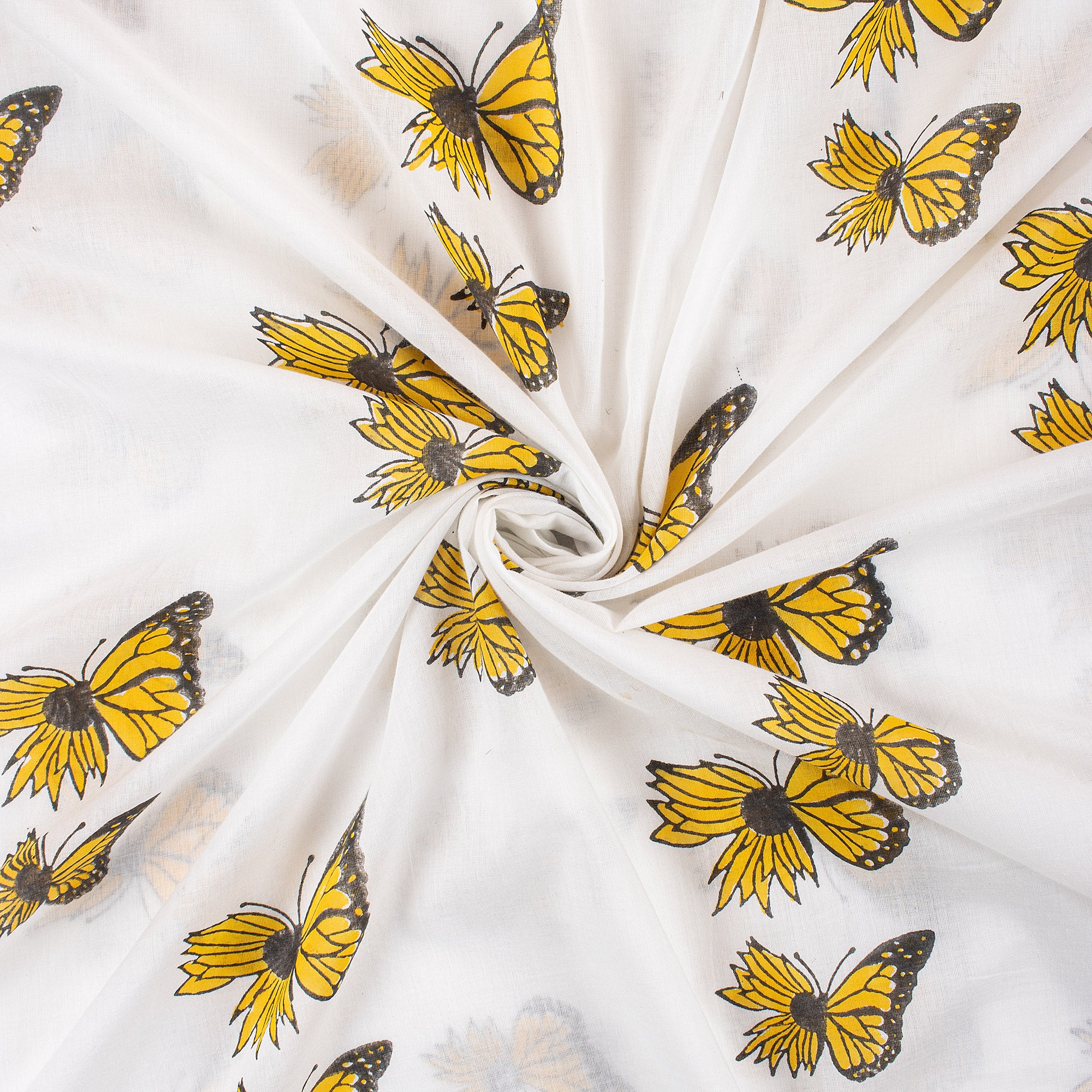 Yellow Butterfly Indian Hand Block Fabric Material