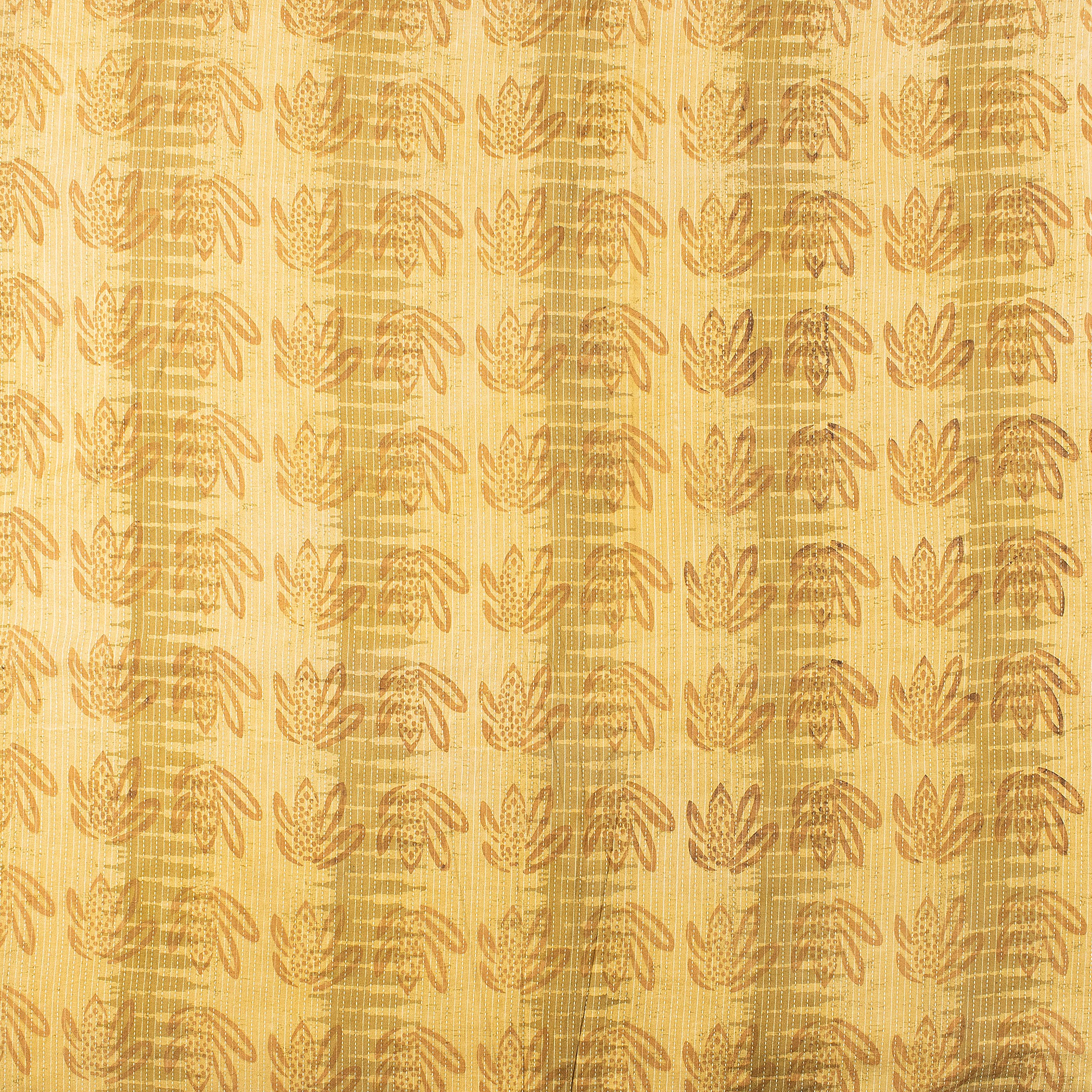 Yellow Dabu Pure Cotton Hand Block Printed Kantha Fabric