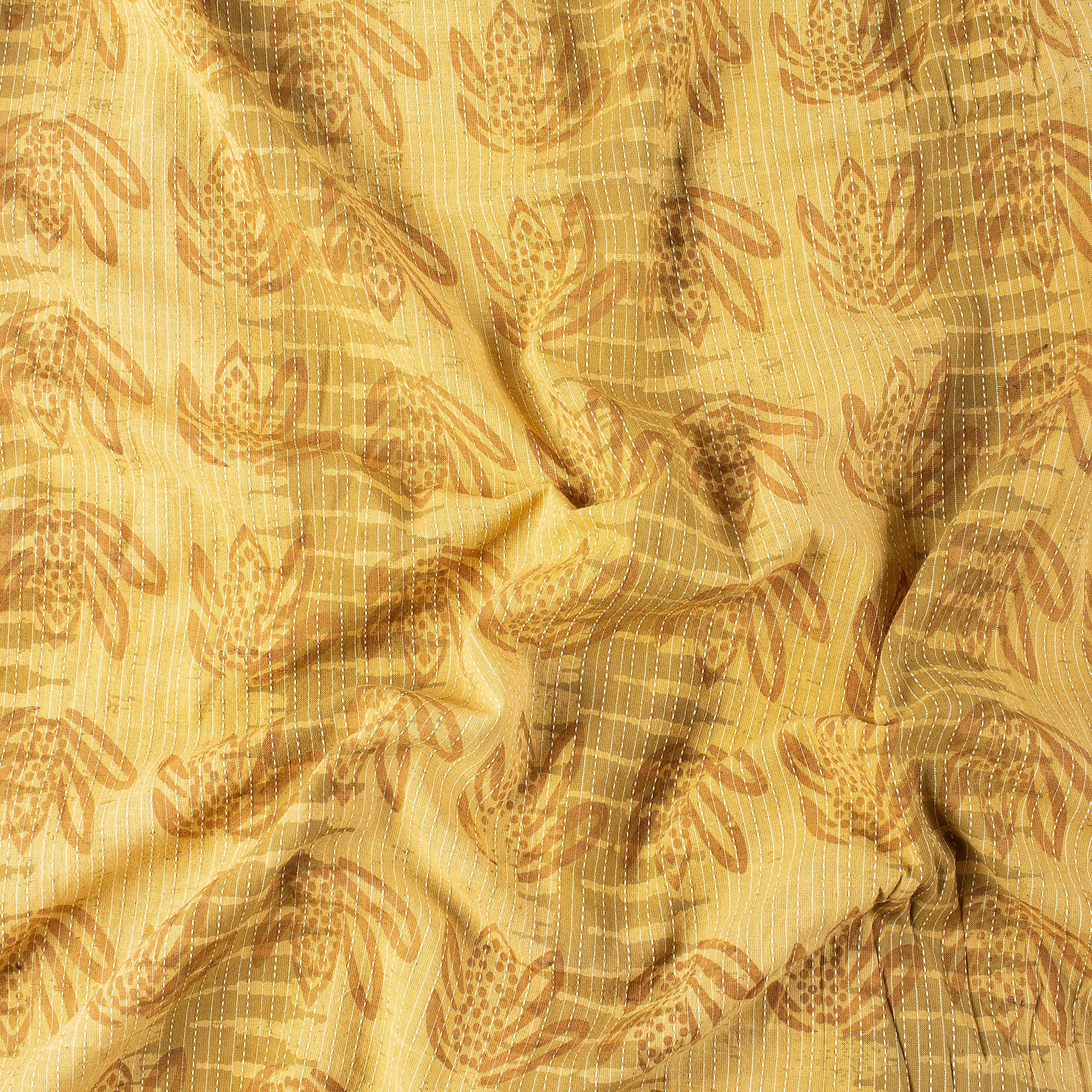 Yellow Dabu Pure Cotton Hand Block Printed Kantha Fabric