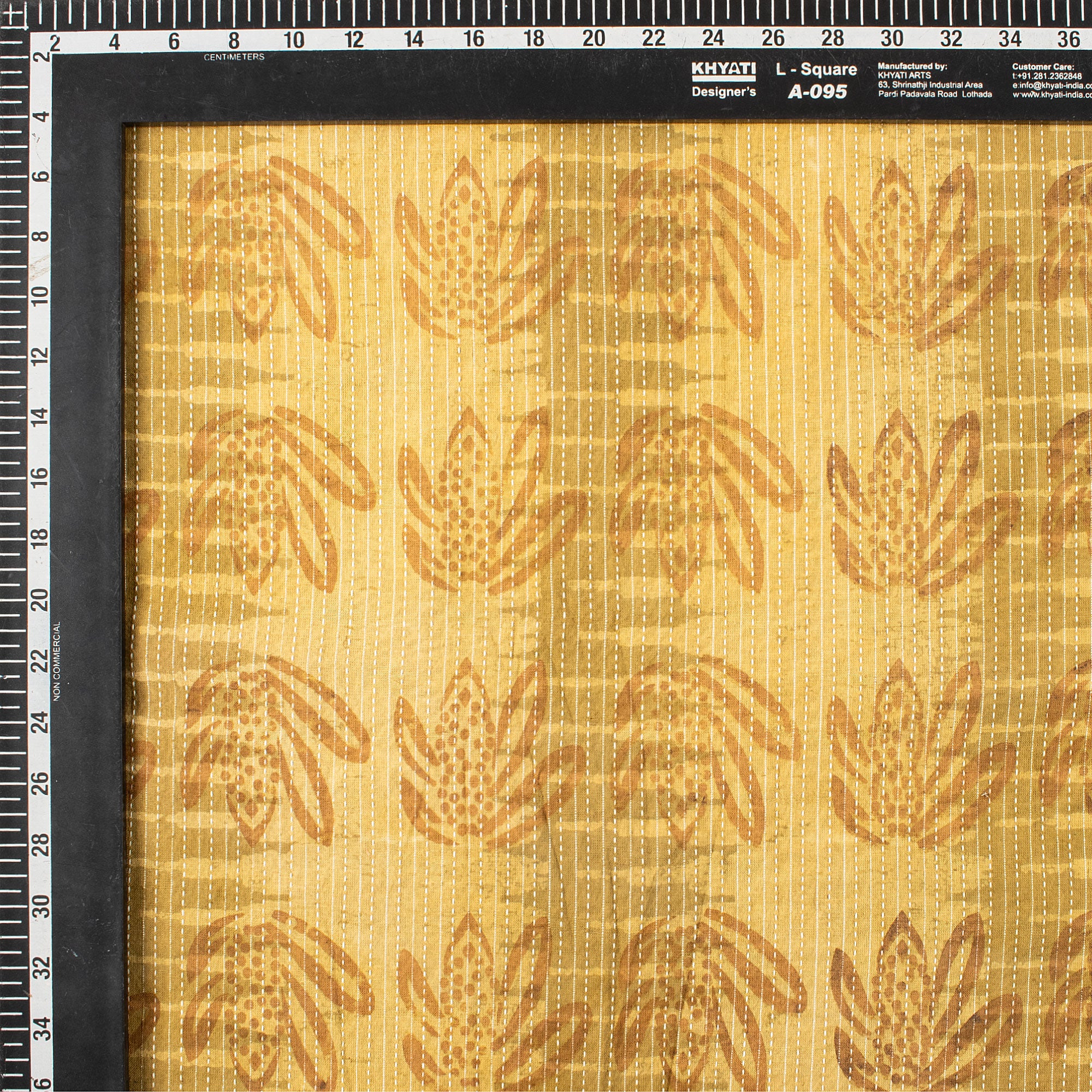 Yellow Dabu Pure Cotton Hand Block Printed Kantha Fabric