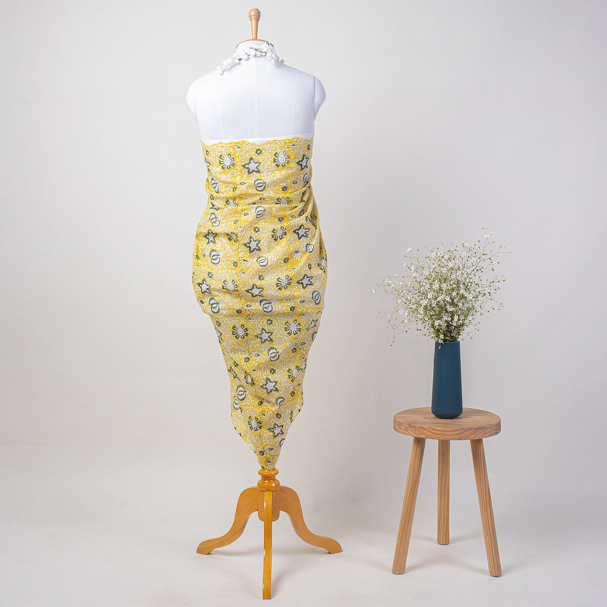 Yellow Floral Block Print Sarong Beachwear