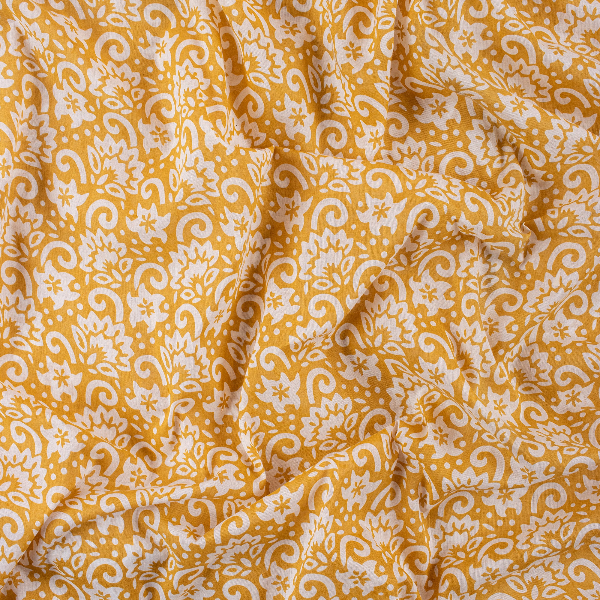 Yellow Floral Block Printed Indian Fabric