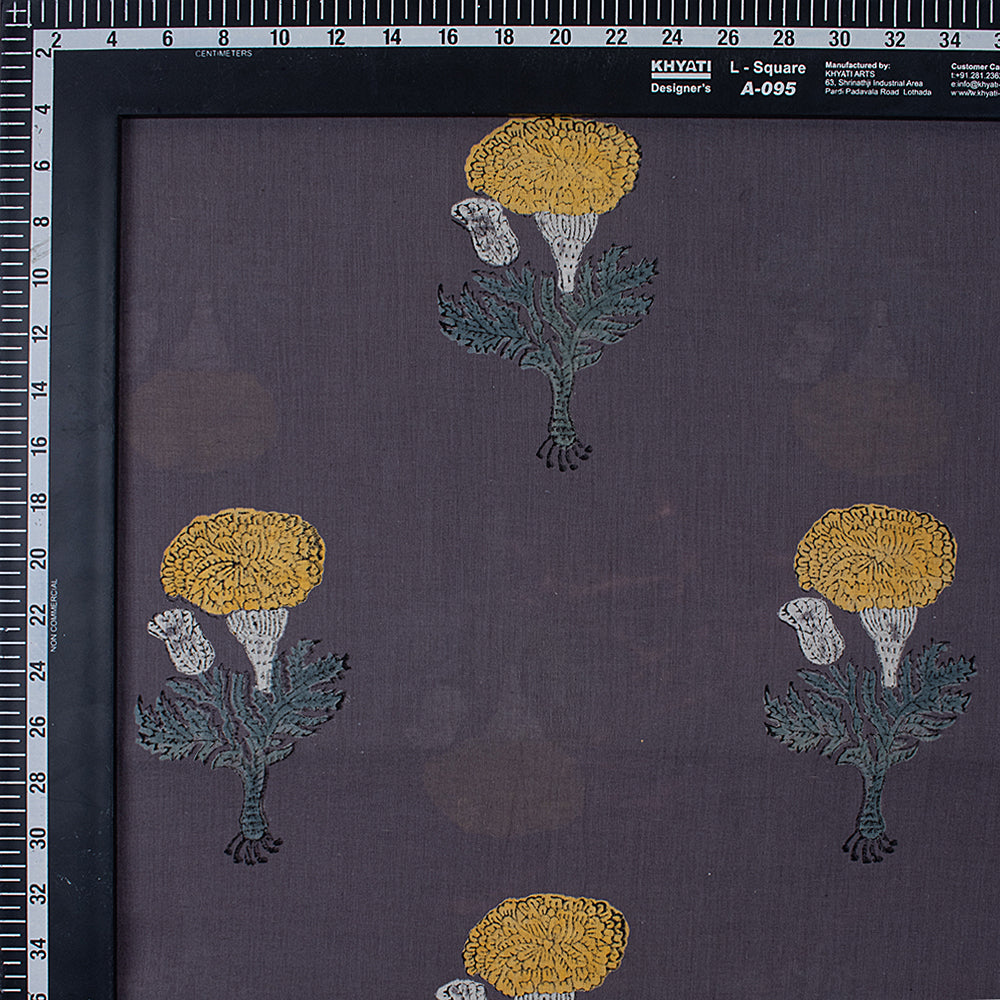 Yellow Floral Cotton Hand Block Printed Fabric