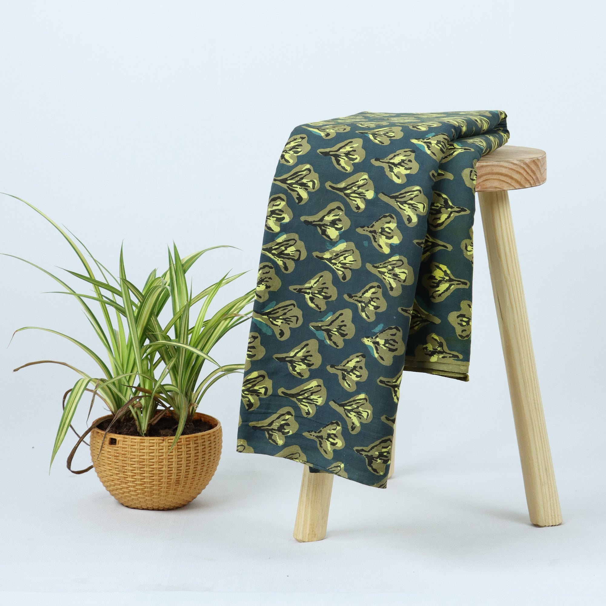 Yellow Floral Hand Block Print Dabu Textile Fabric