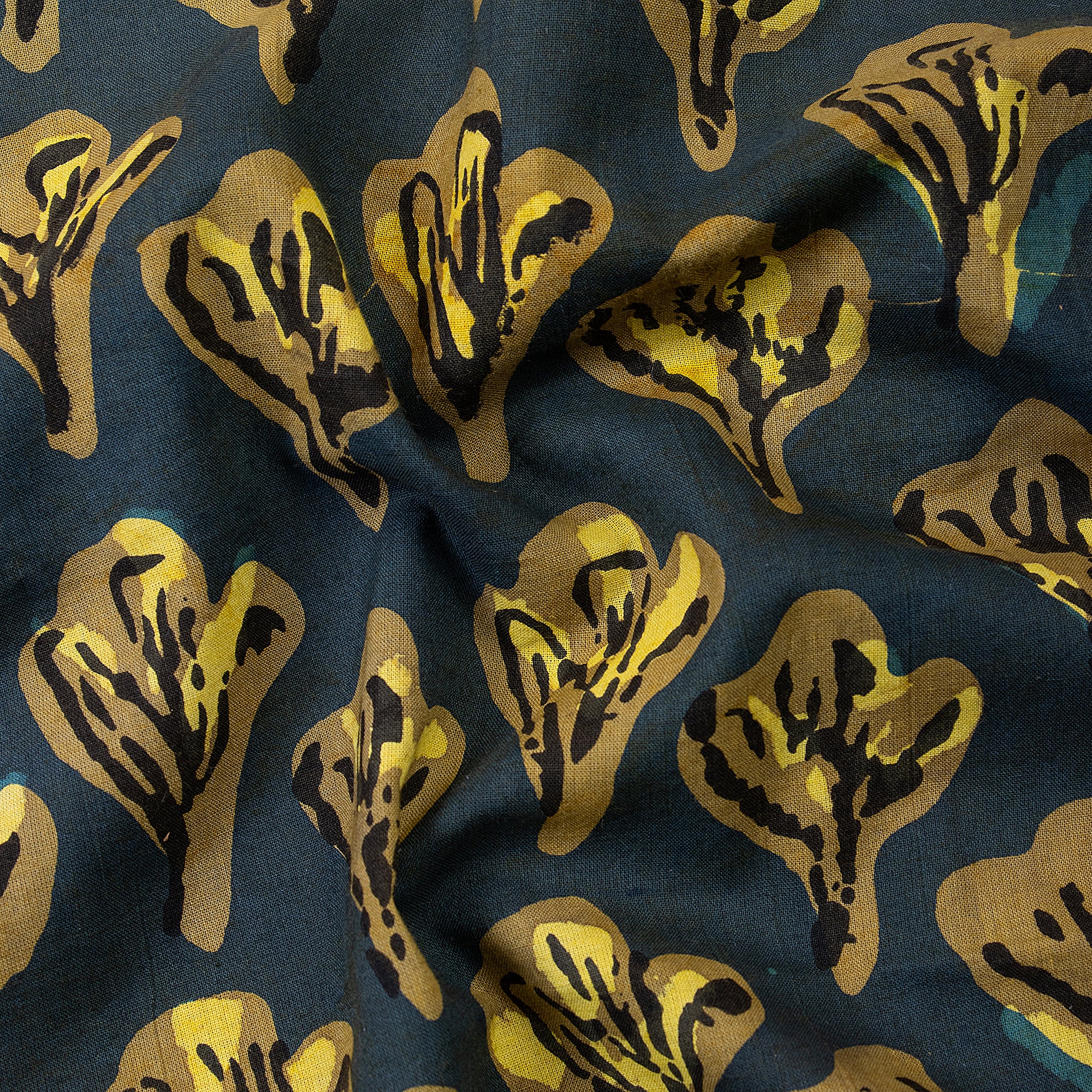 Yellow Floral Hand Block Print Dabu Textile Fabric