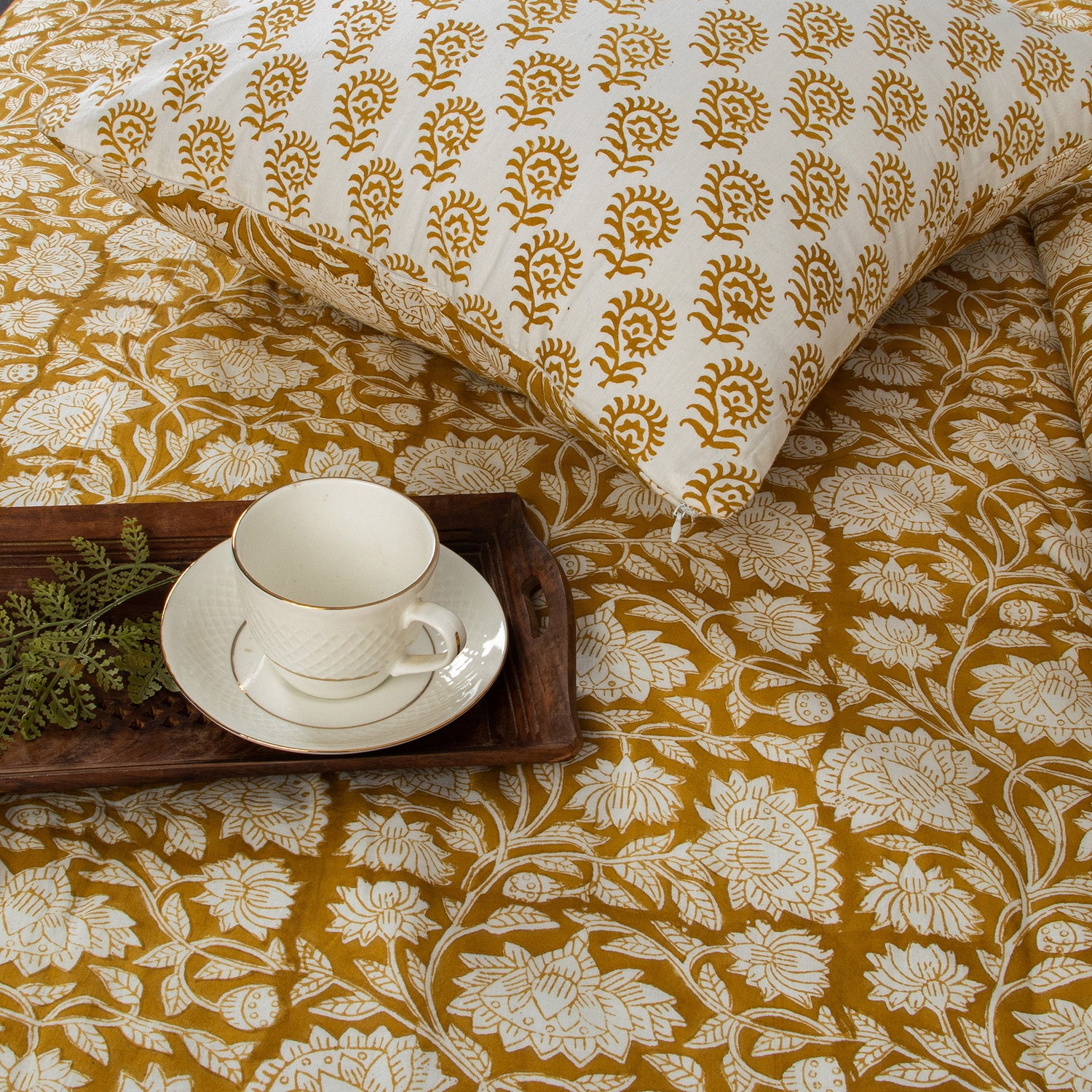 Yellow Hand Block Printed Reversible Cotton Dohar Blankets