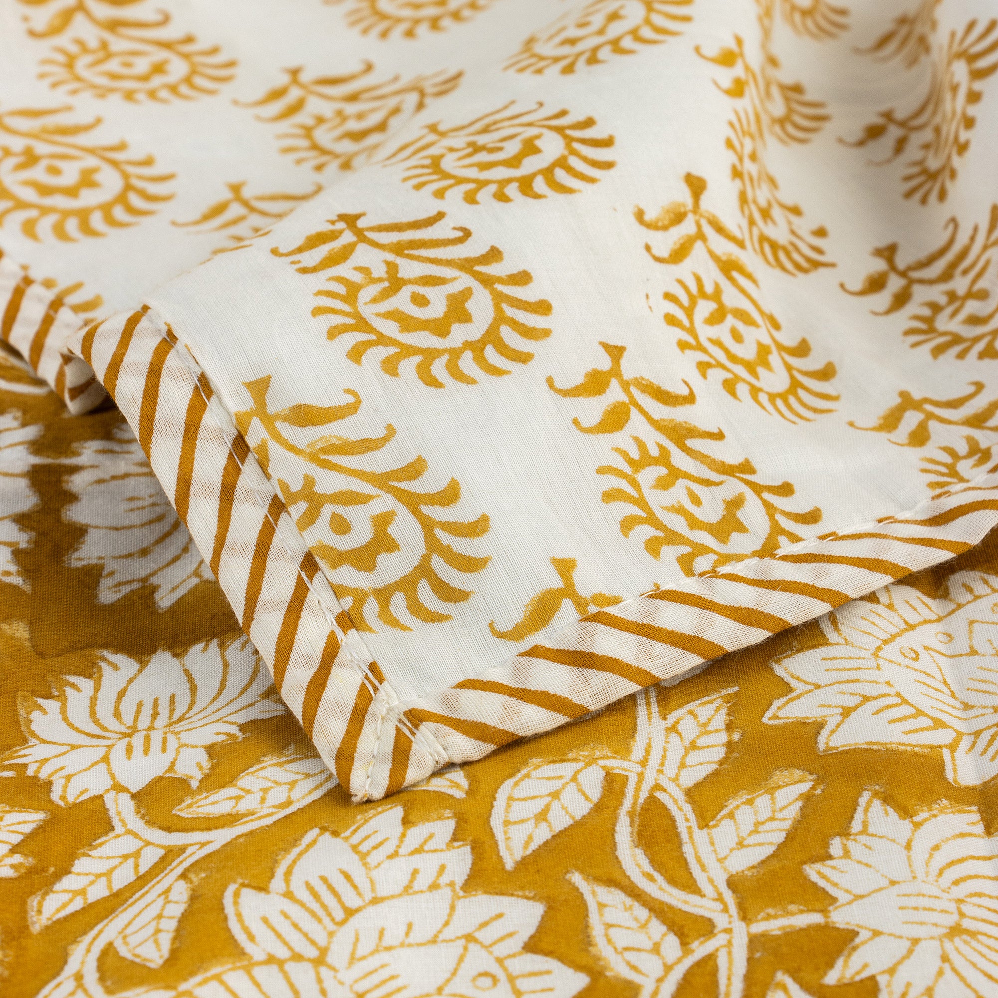 Yellow Hand Block Printed Reversible Cotton Dohar Blankets