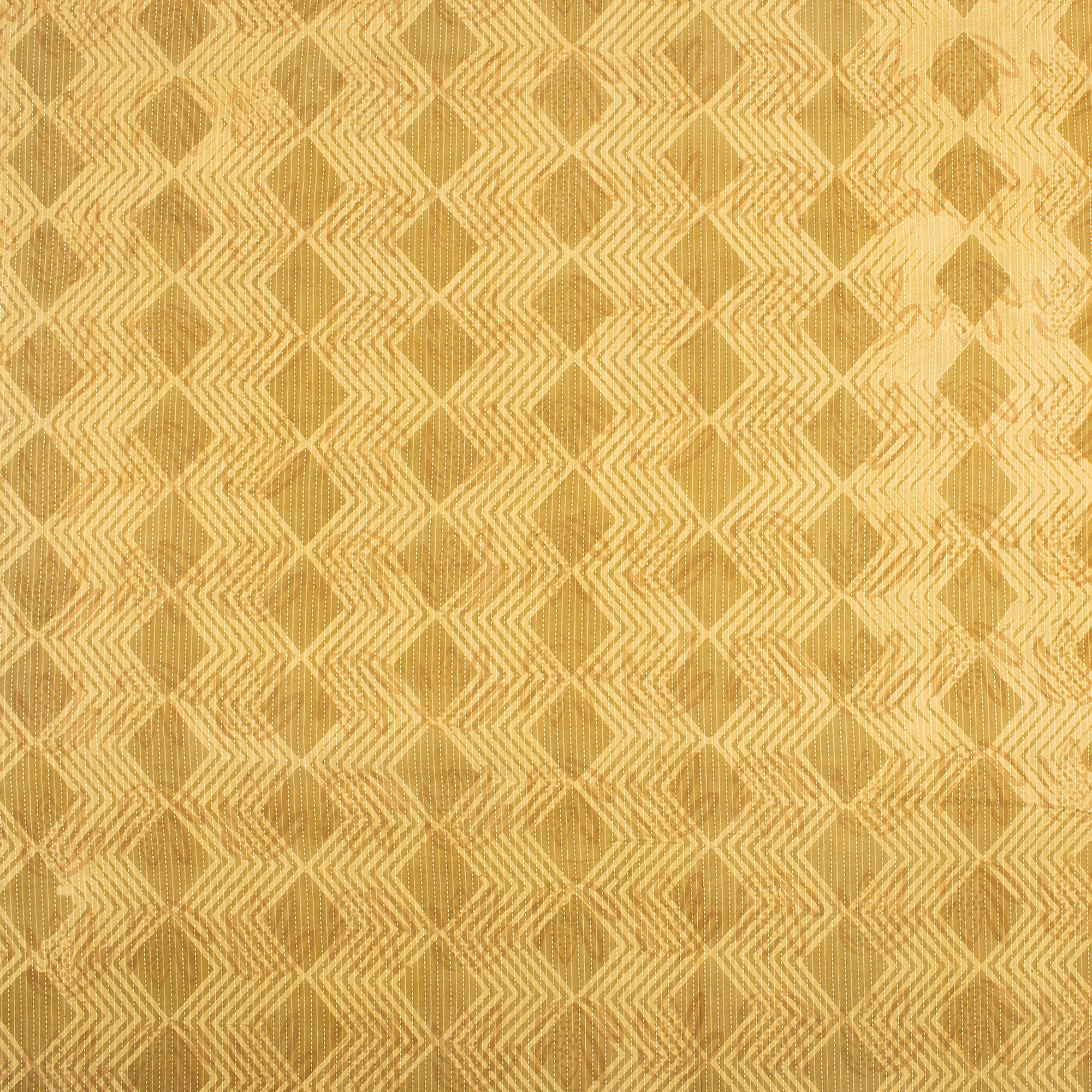 Yellow Ikat Hand Block Printed Dabu Kantha Running Fabric