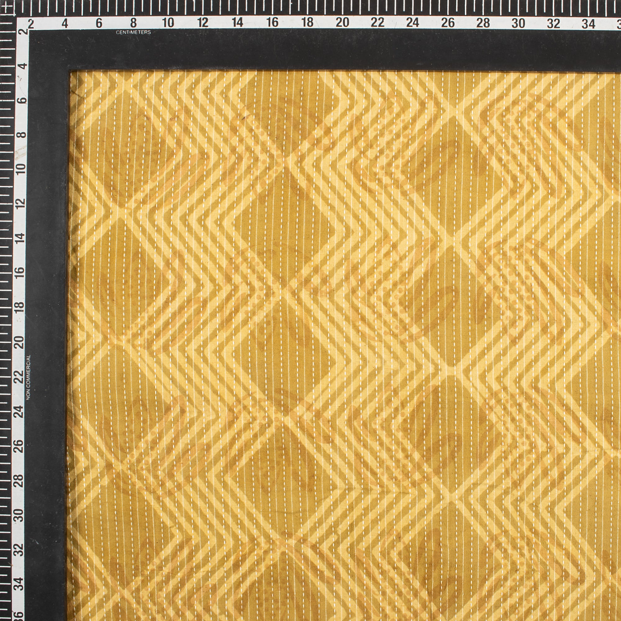 Yellow Ikat Hand Block Printed Dabu Kantha Running Fabric