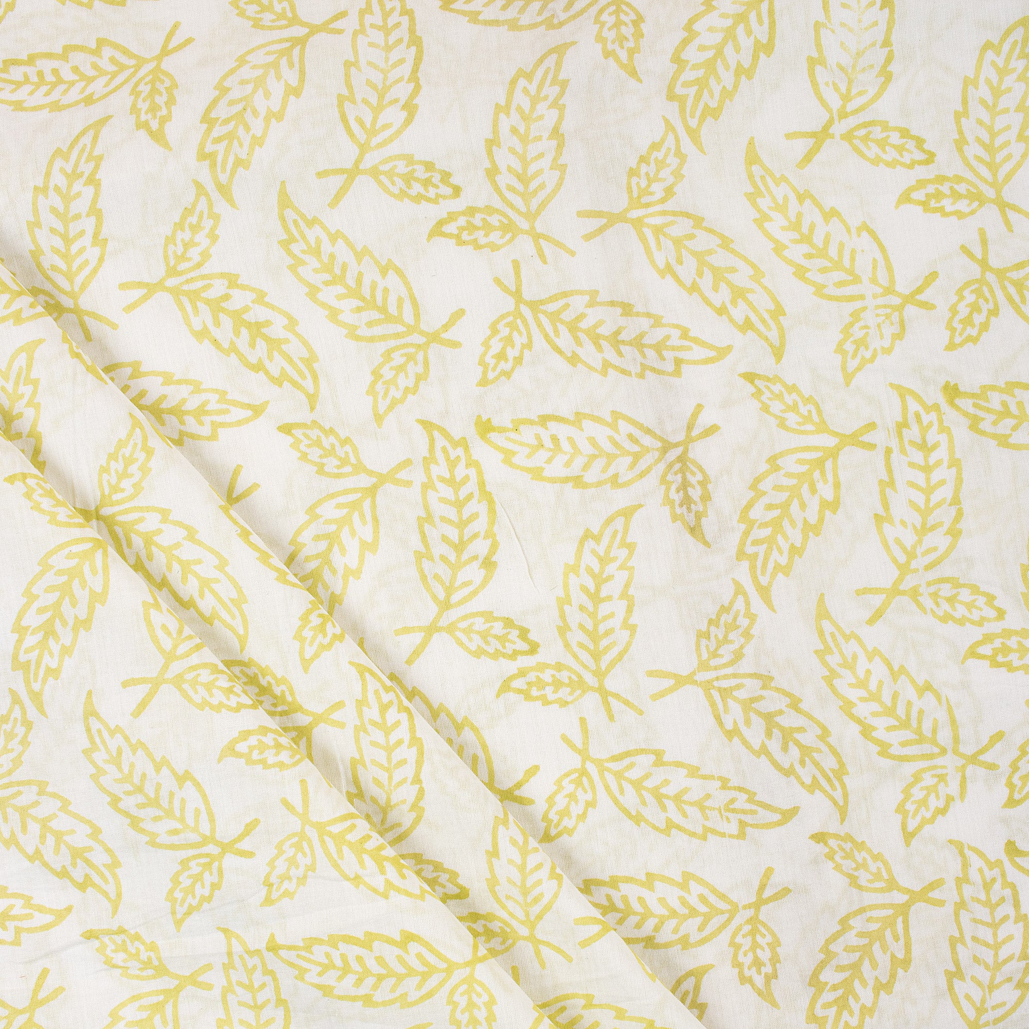 Yellow Leaf Hand Block Printed Fabric