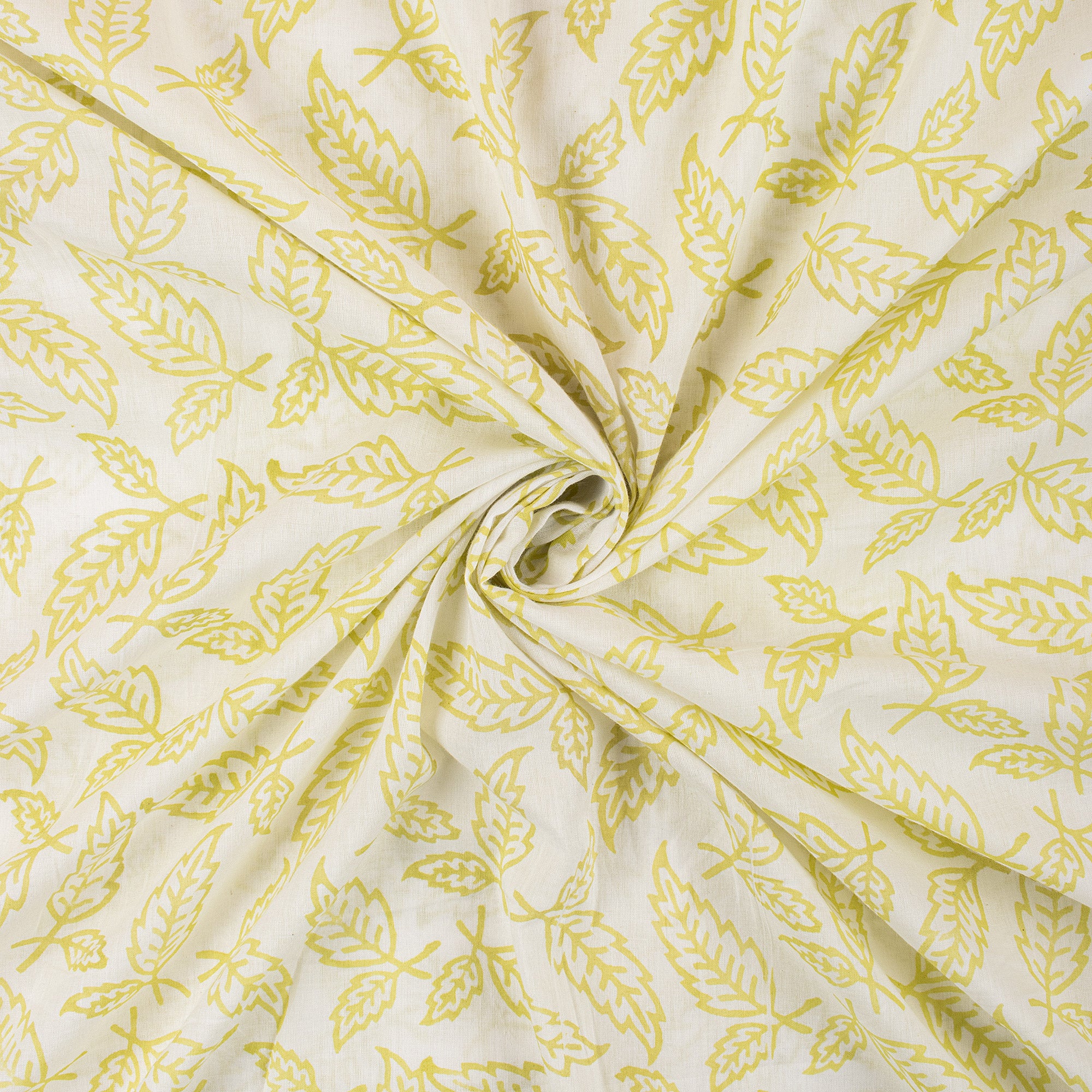 Yellow Leaf Hand Block Printed Fabric