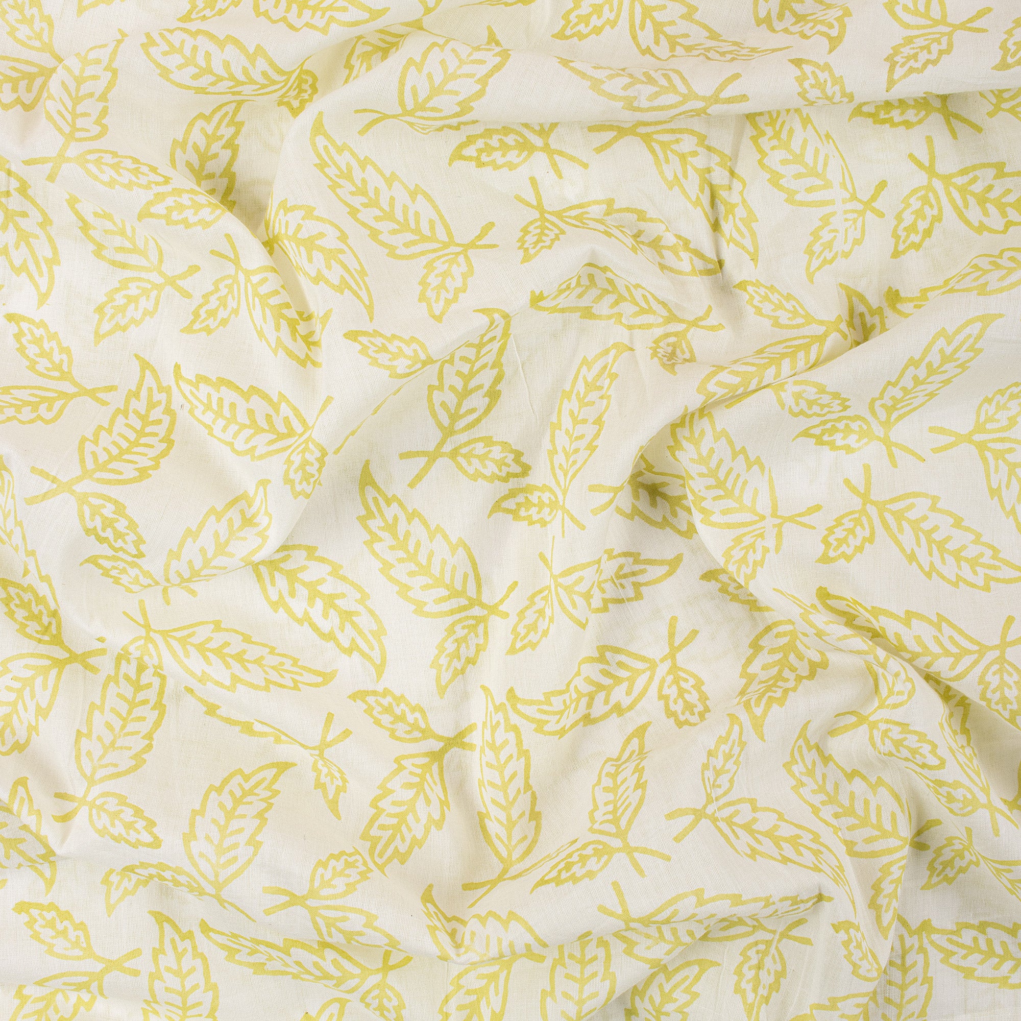 Yellow Leaf Hand Block Printed Fabric