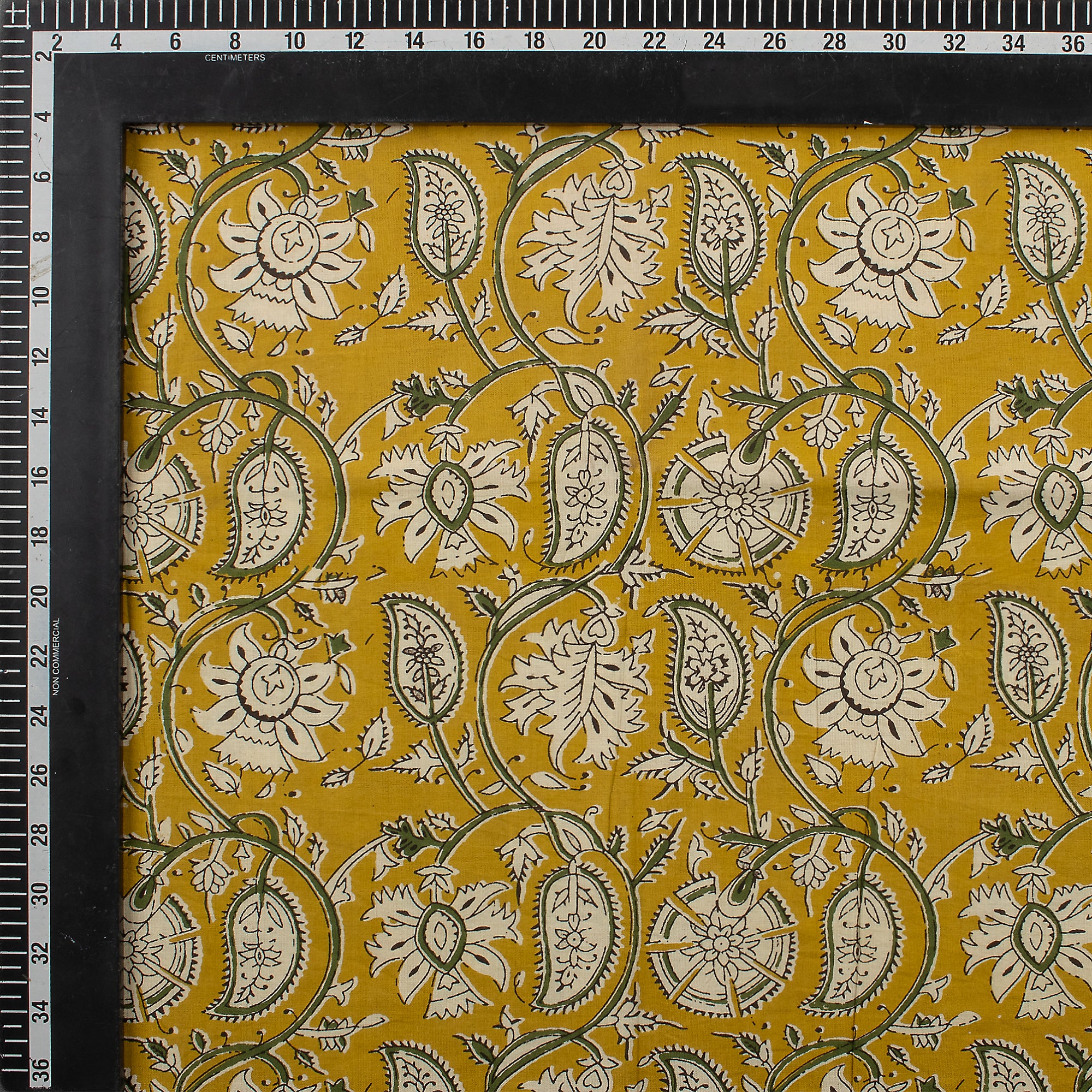 Yellow Paisley Hand Block Printed Bagru Fabric