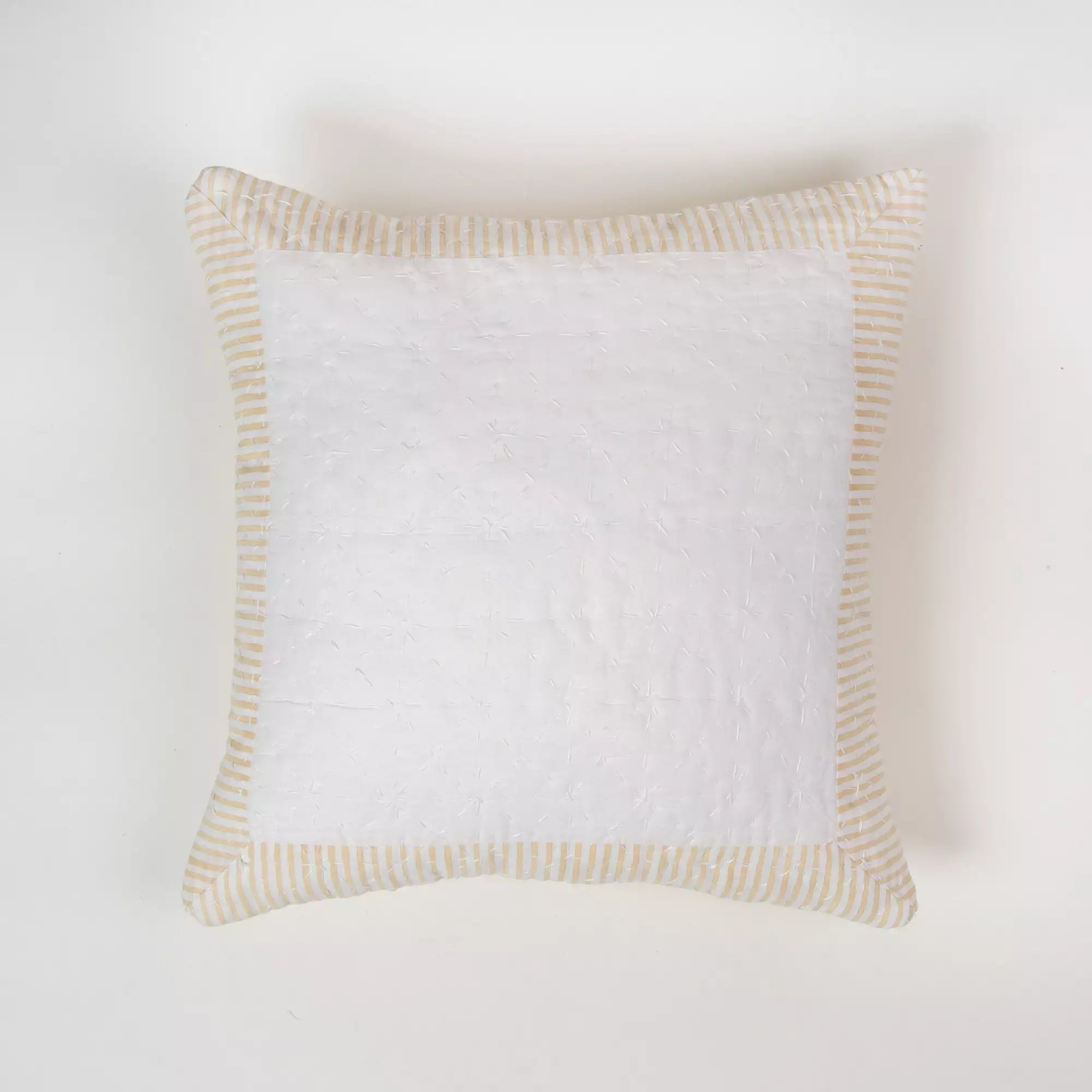 Yellow Stripe Pure Cotton Quilted Kantha Cushion Cover