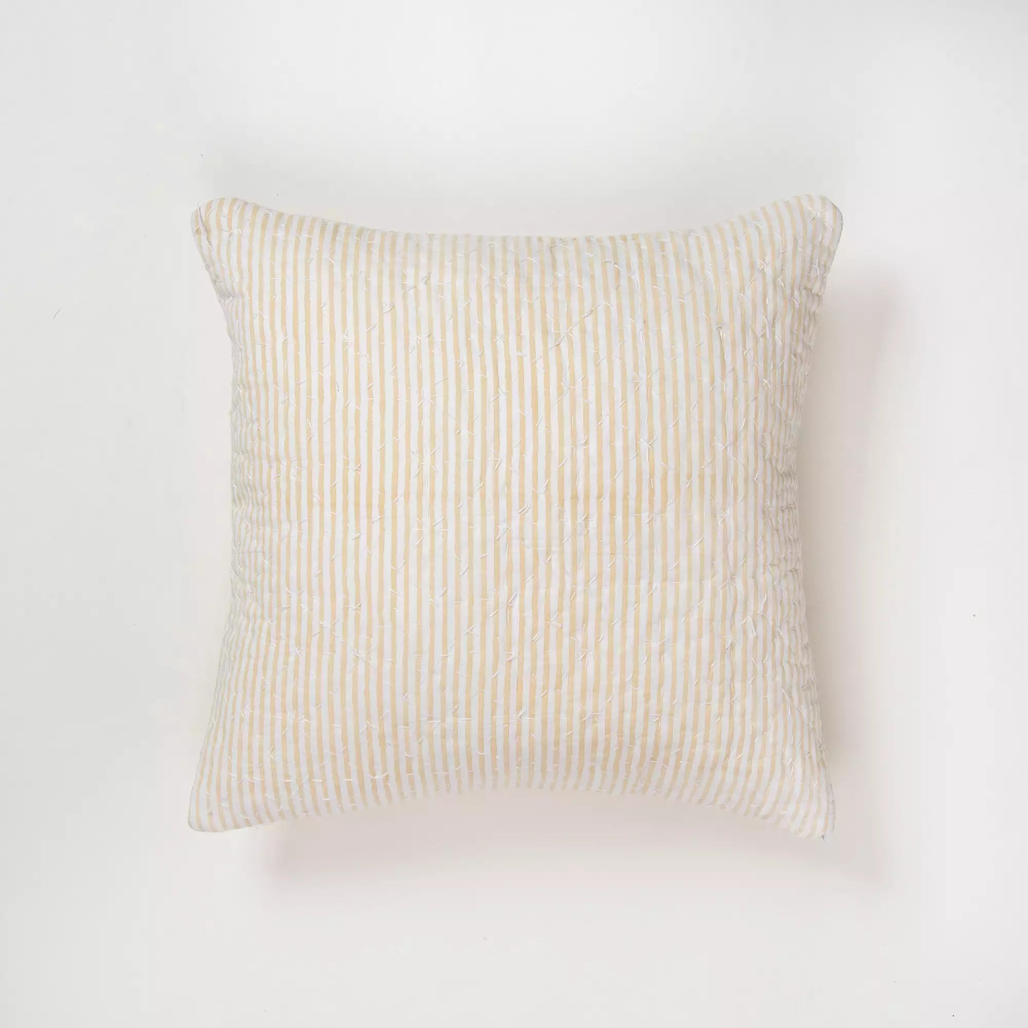 Yellow Stripe Pure Cotton Quilted Kantha Cushion Cover