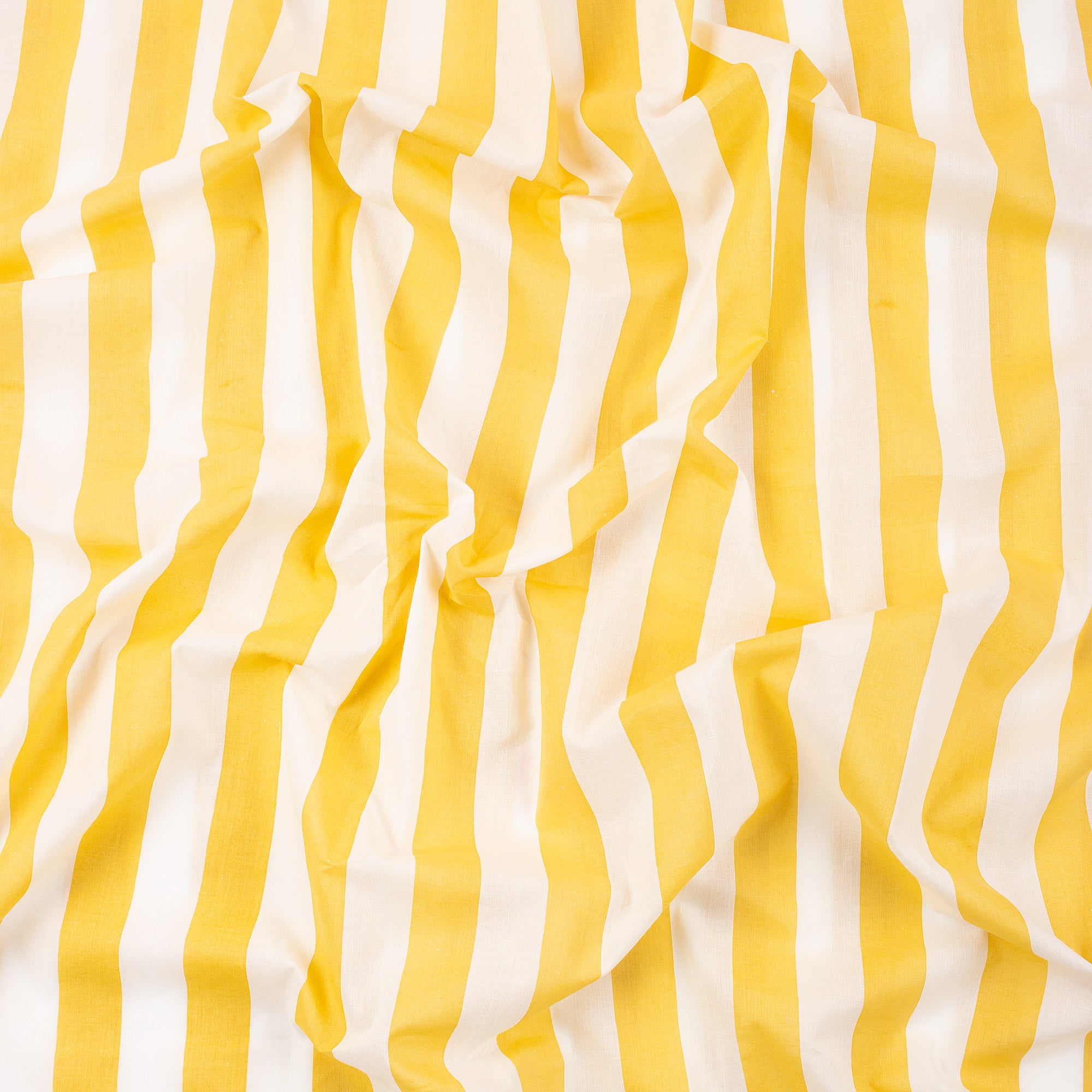 Yellow Striped Hand Block Cotton Running Fabric