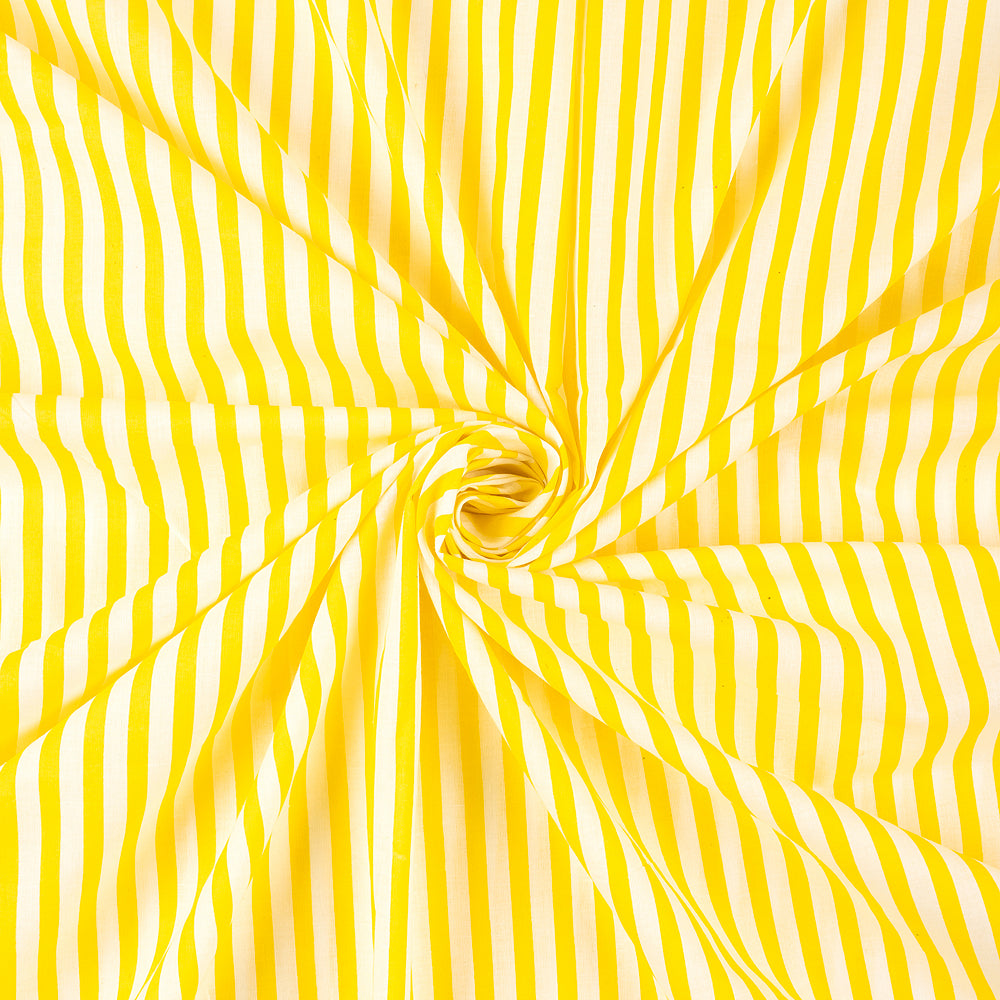 Yellow Striped Hand Block Print Cotton Fabric